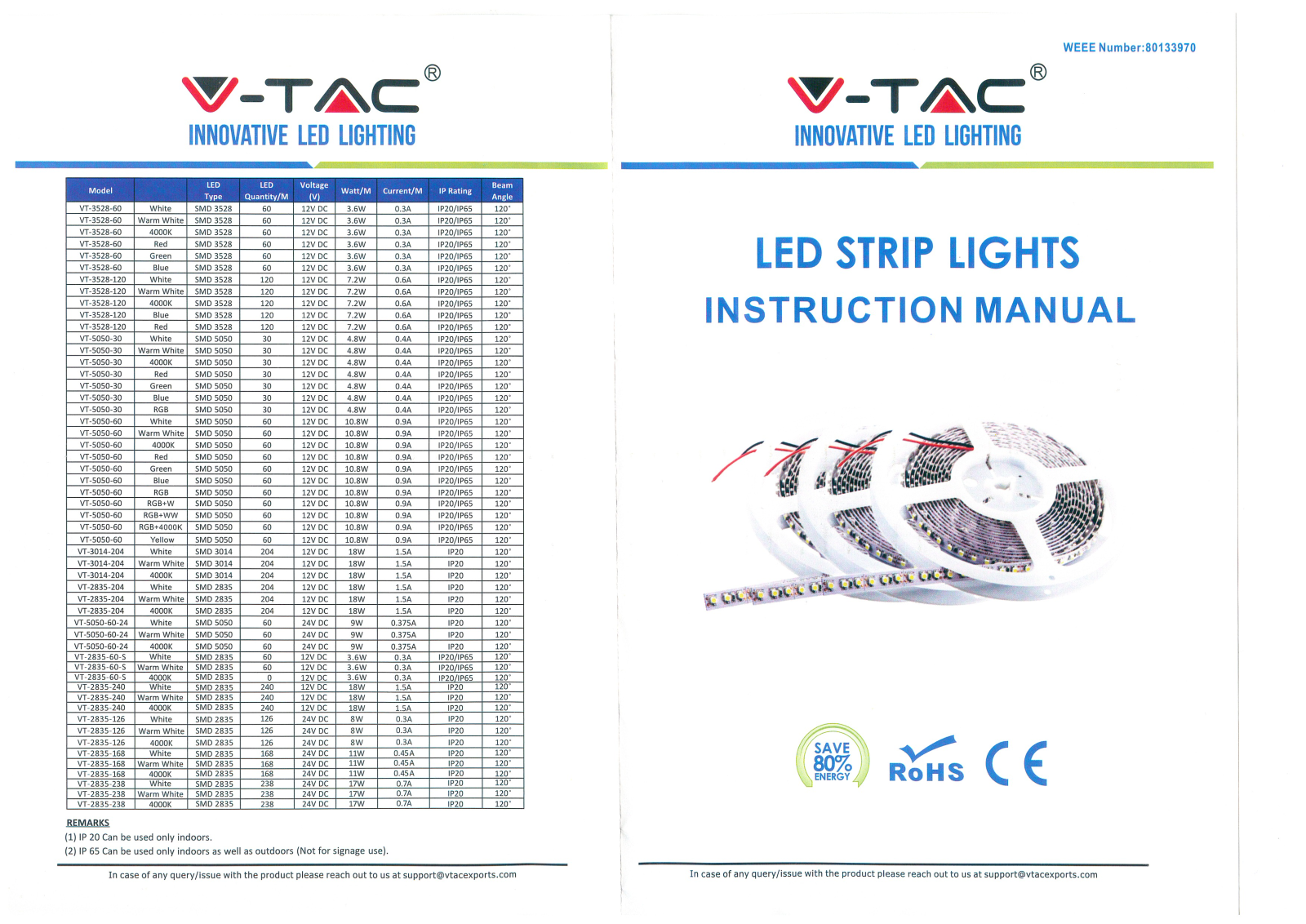 V-TAC LED STRIN Lights User Manual