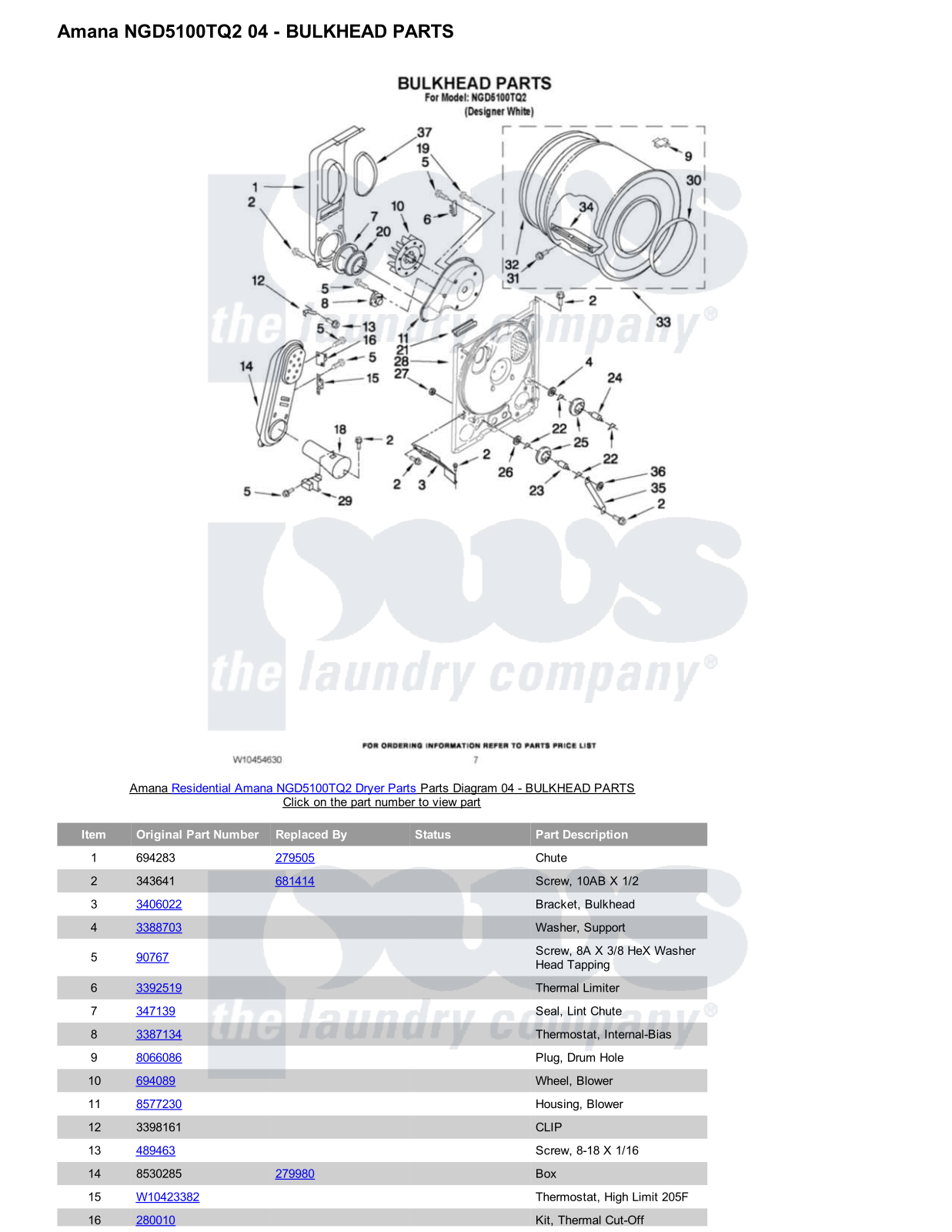 Amana NGD5100TQ2 Parts Diagram