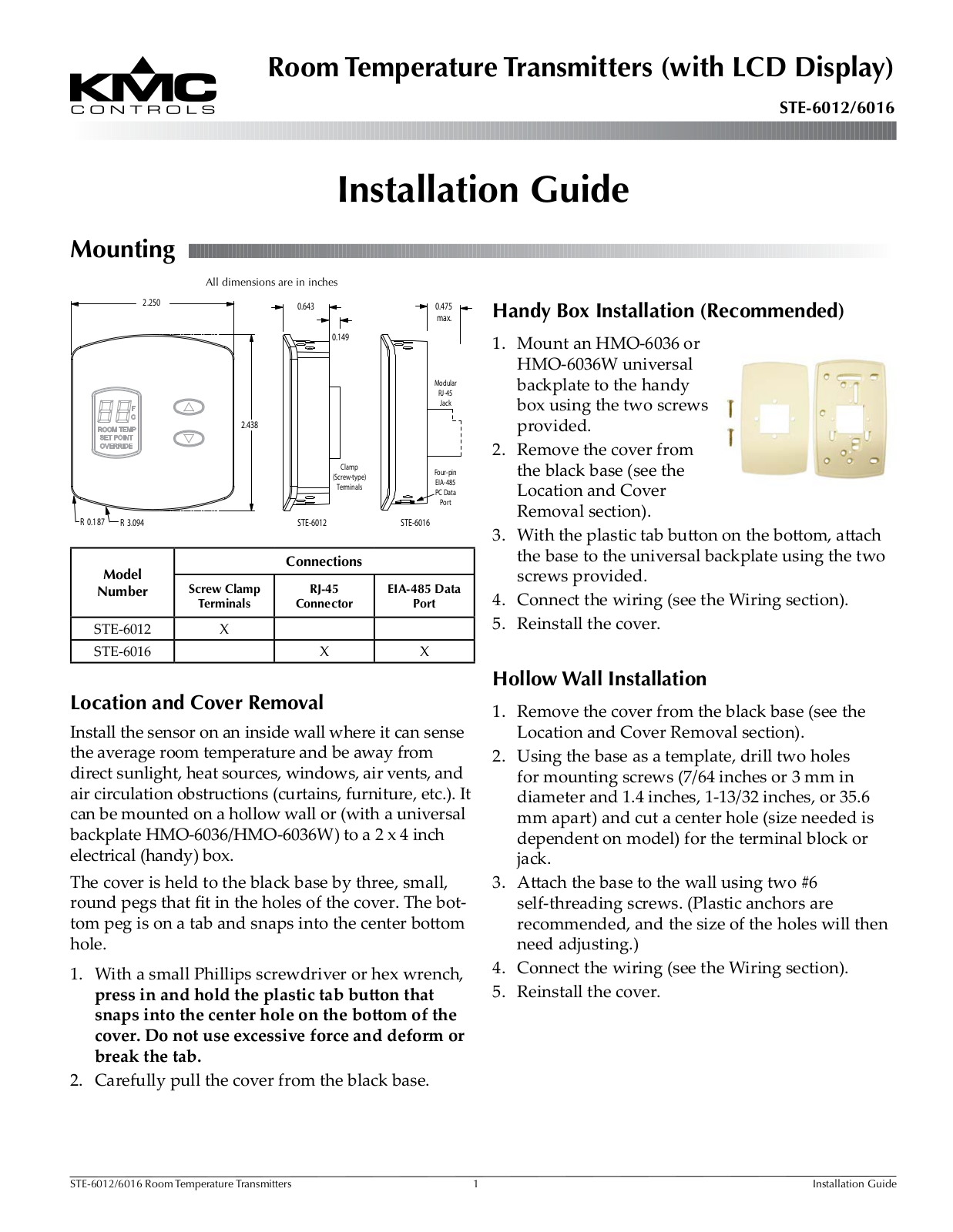 KMC Controls STE-6016 User Manual