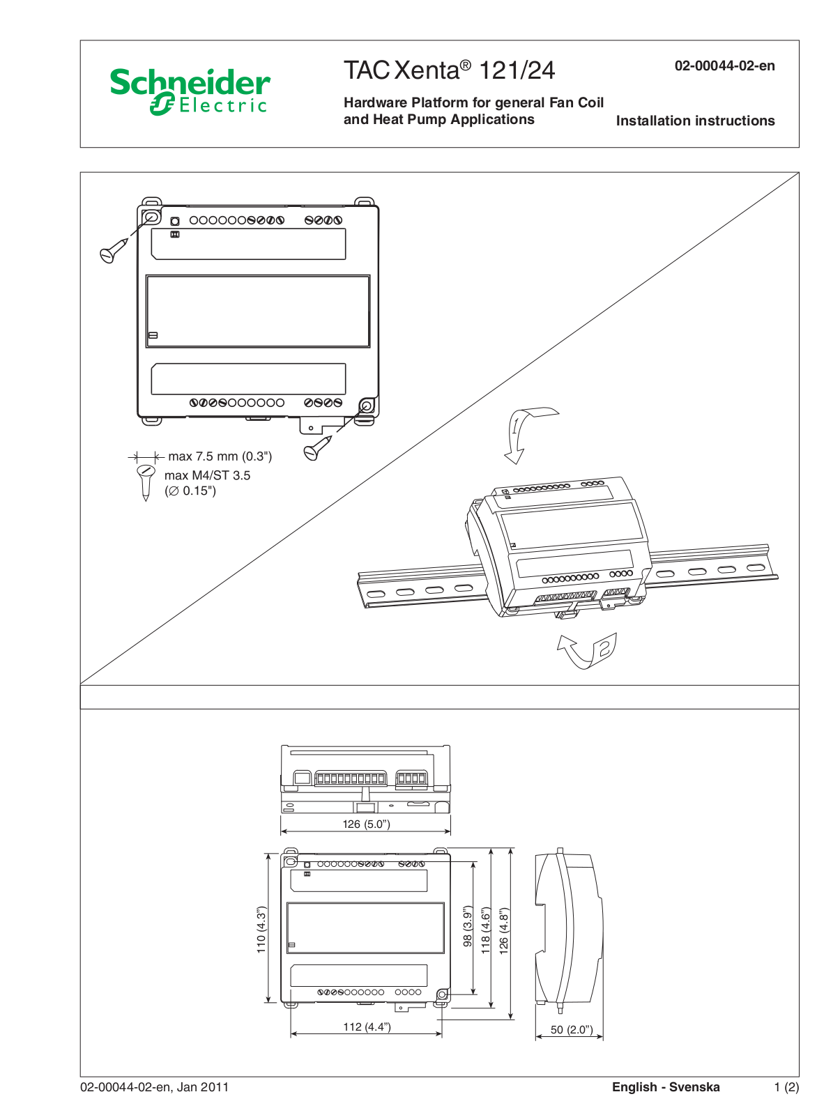 Schneider Electric TACXenta 121, TACXenta 24 Installation Instructions