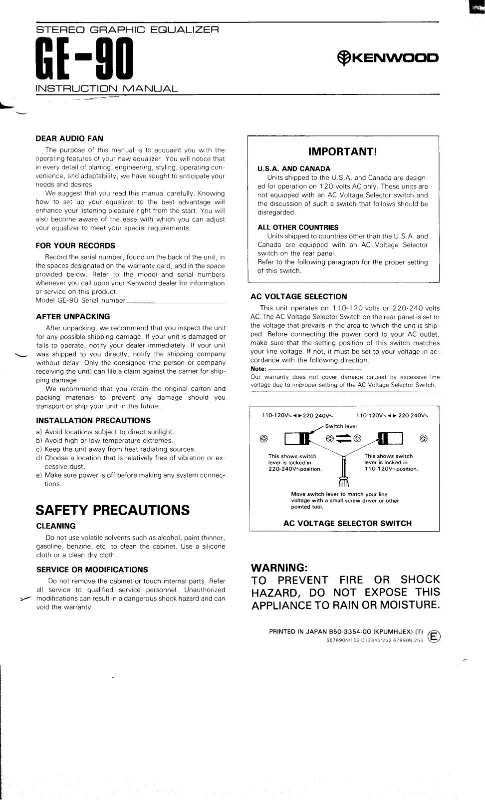 Kenwood GE-90 Owner's Manual