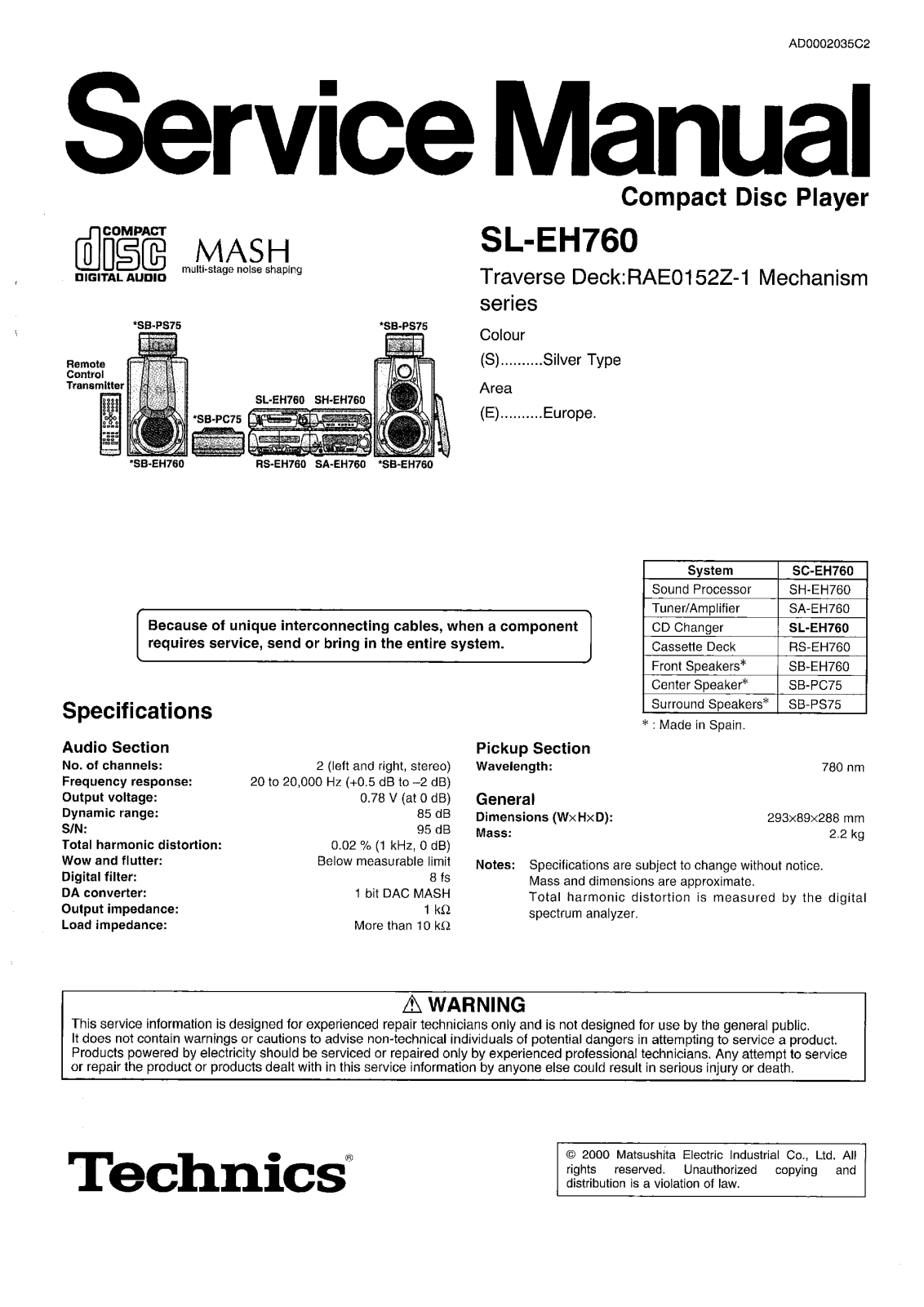 Technics SLEH-760 Service manual