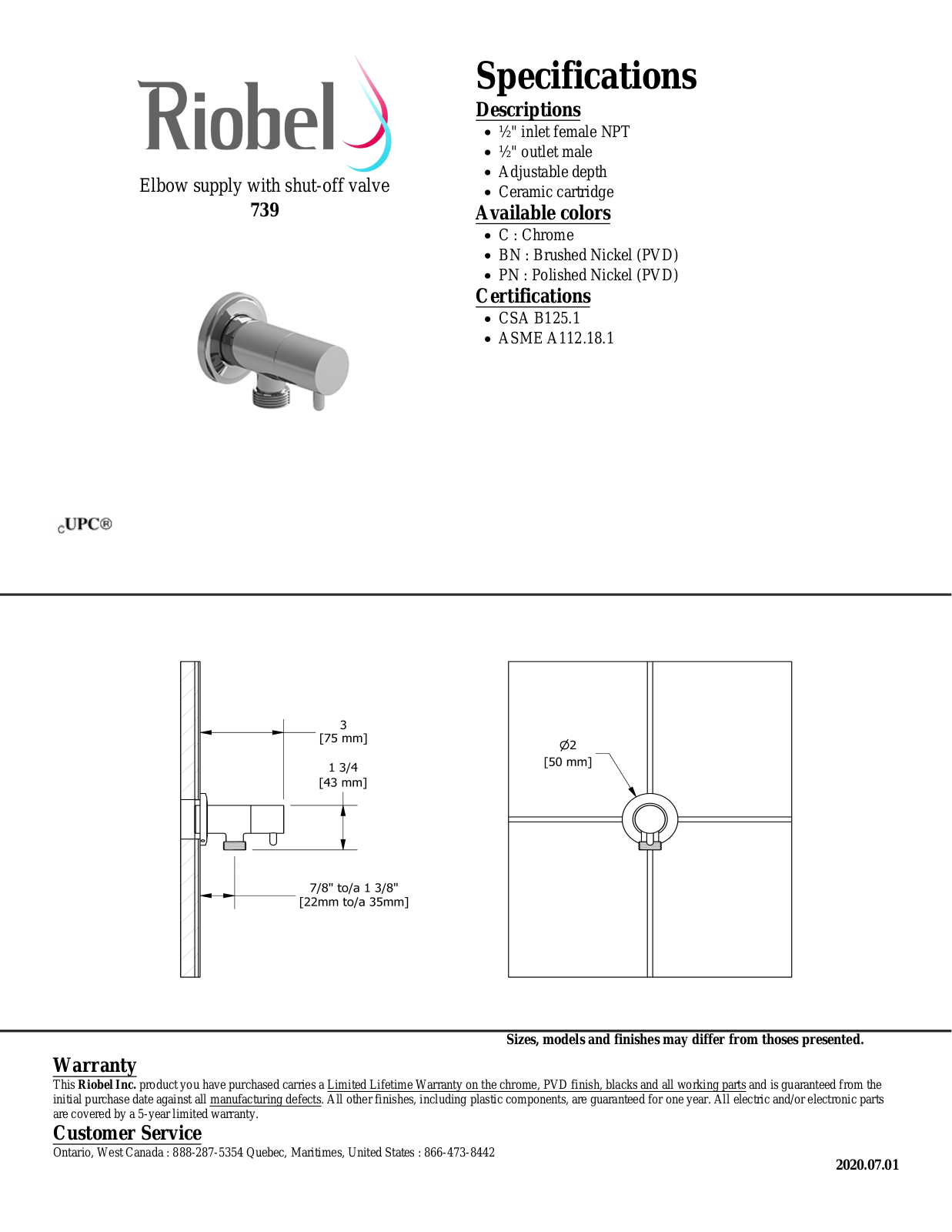 Riobel 739PN Specifications - ManualMachine.com