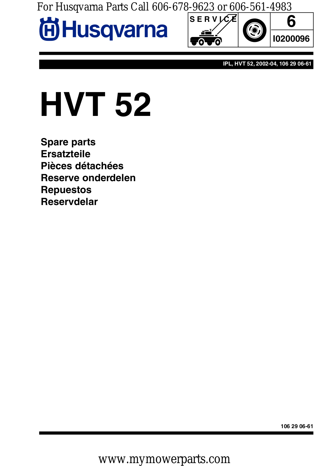 Husqvarna I0201096 Parts Manuals - ManualMachine.com