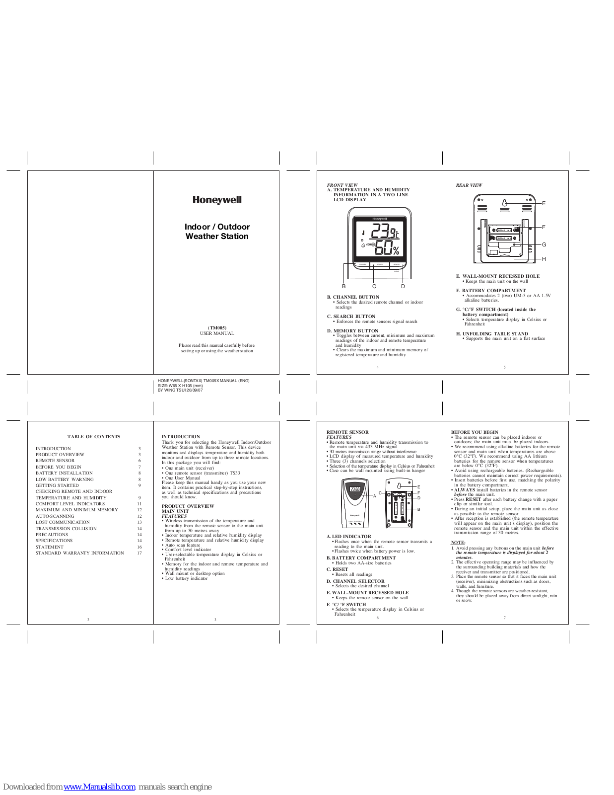 Honeywell TM005X, TM005 User Manual