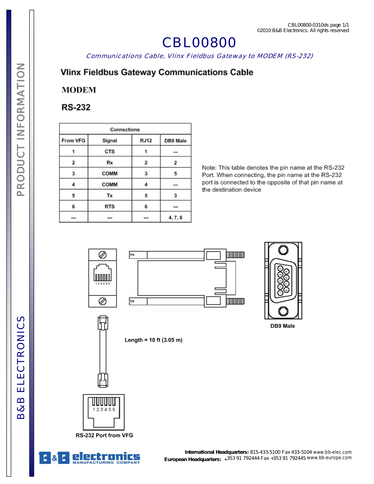 B&B Electronics CBL00800 Datasheet