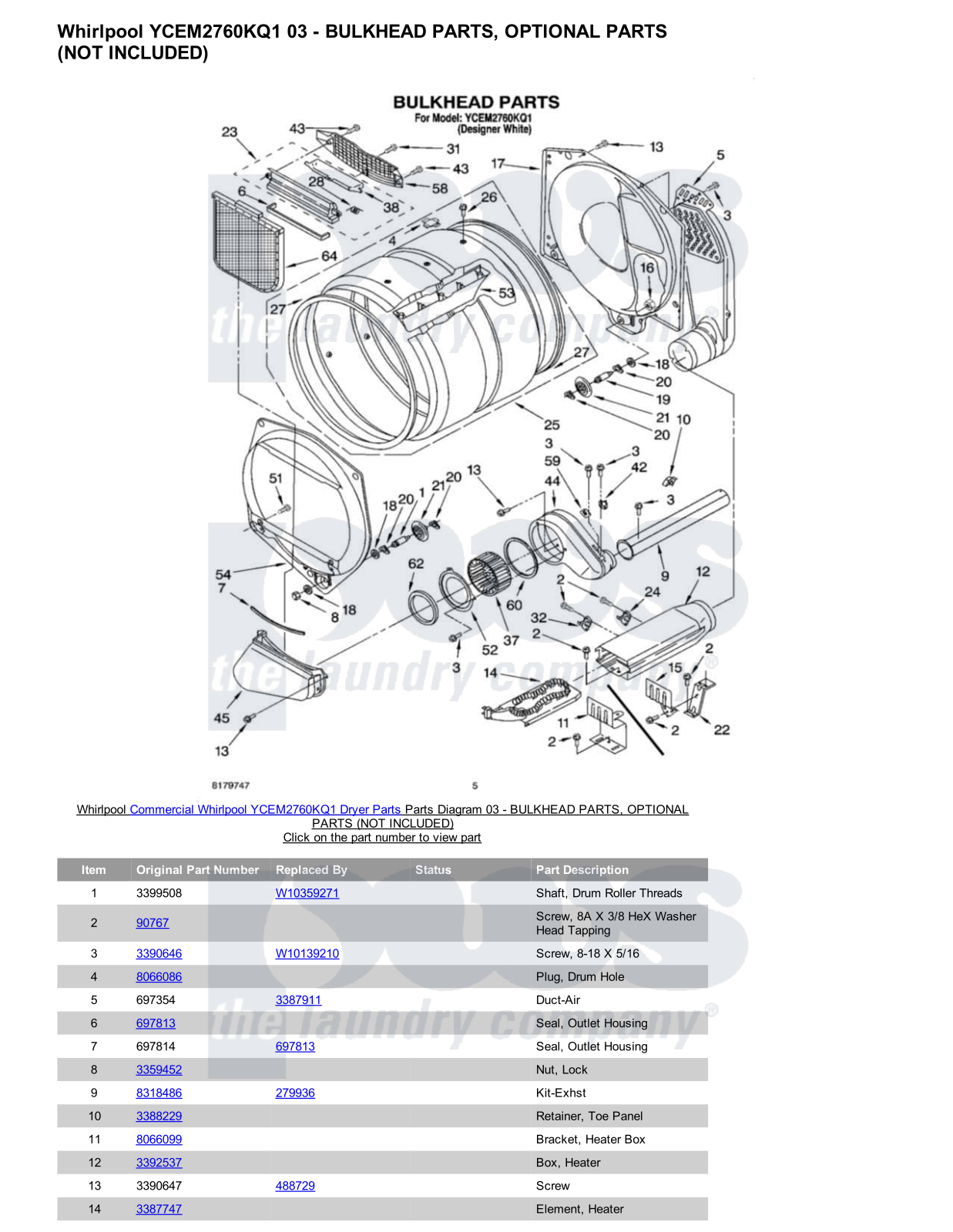 Whirlpool YCEM2760KQ1 Parts Diagram