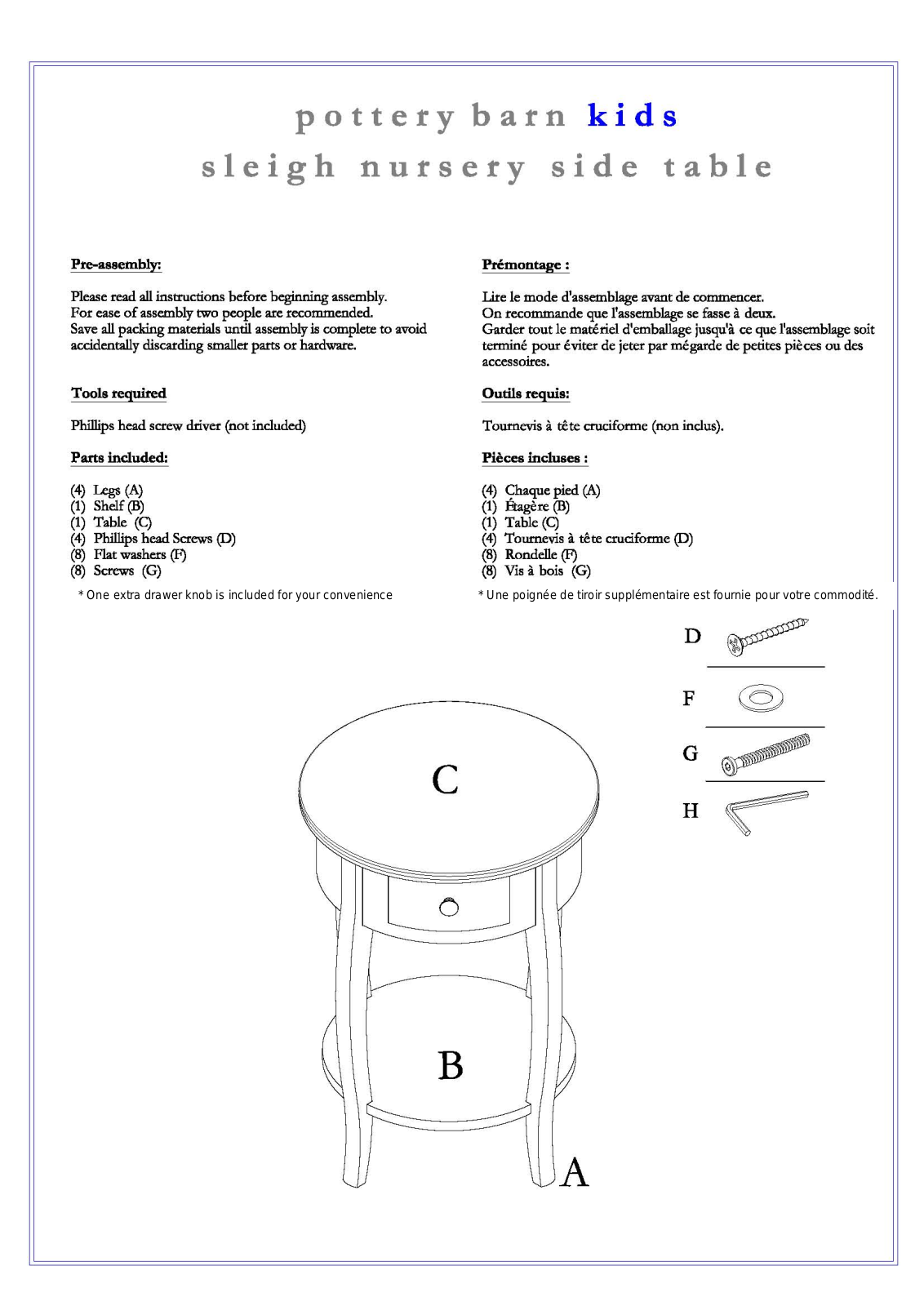 Pottery Barn Sleigh Side Table Assembly Instruction