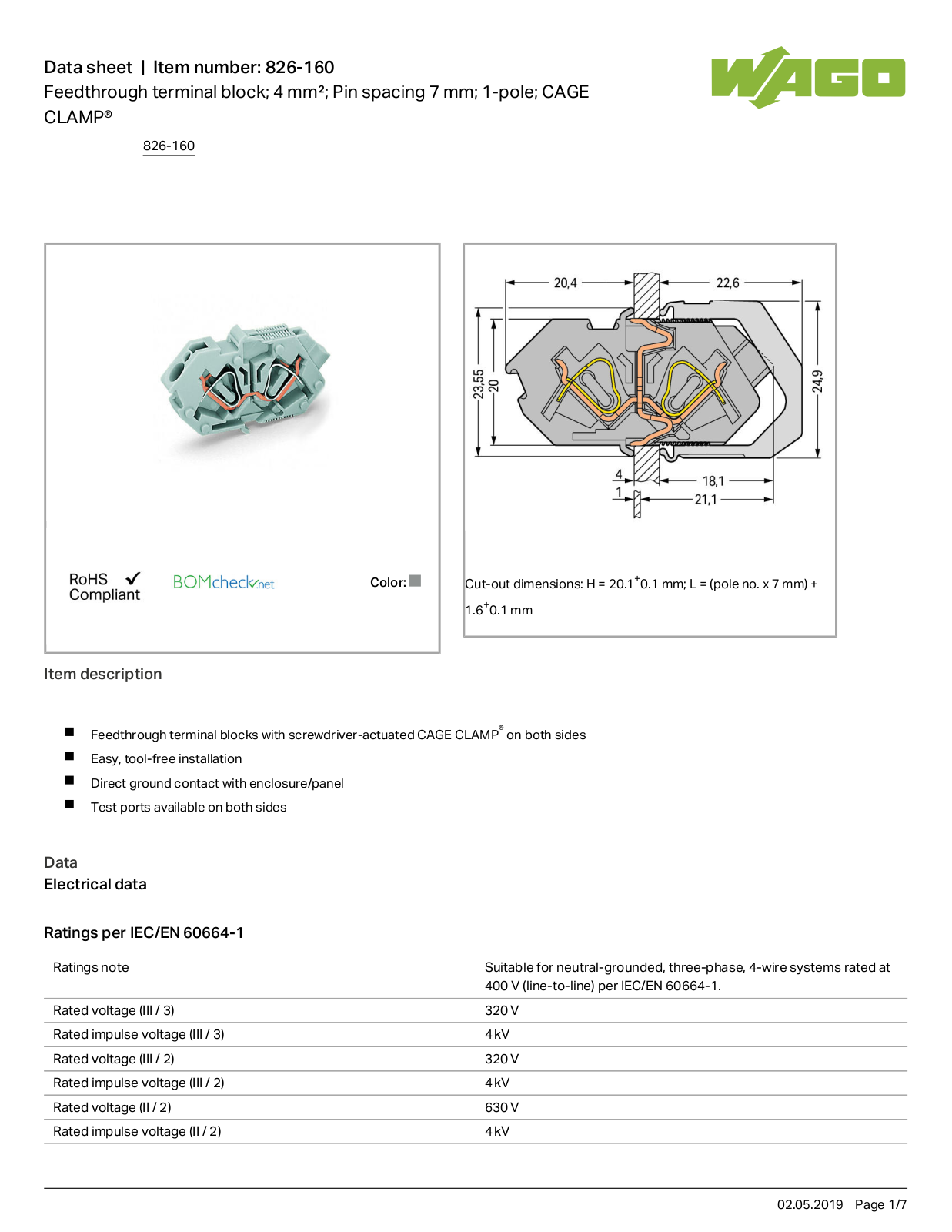 Wago 826-160 Data Sheet