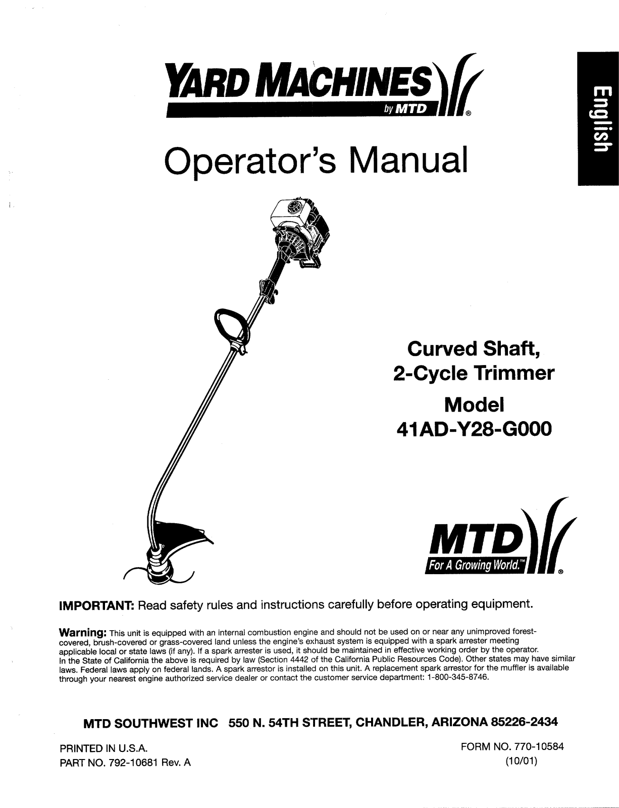 Yard Machines 770-10584, 41AD-Y28-G000 User Manual