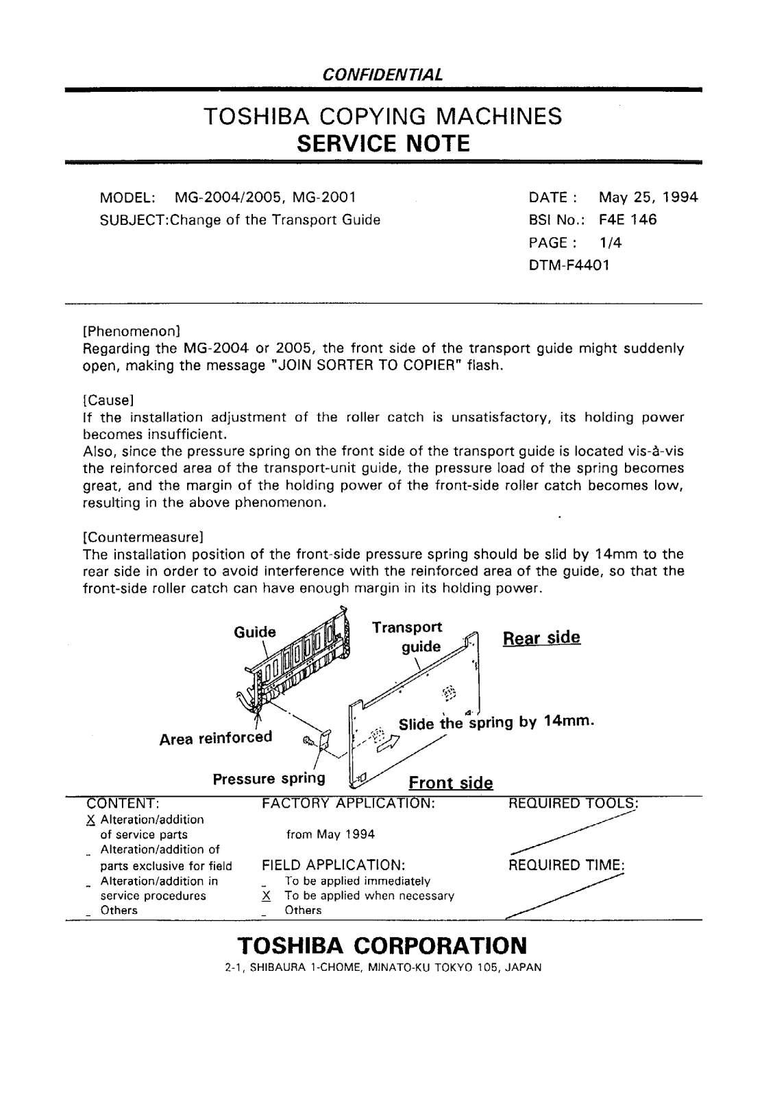 Toshiba f4e146 Service Note