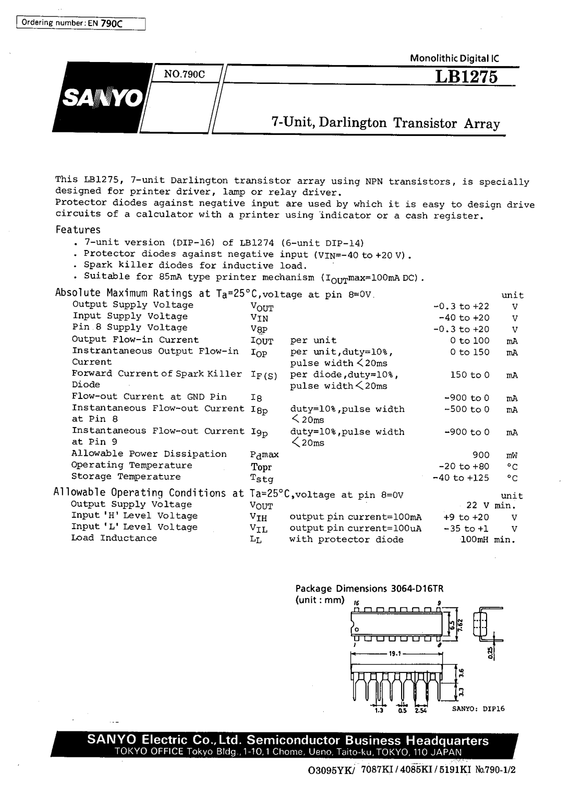 SANYO LB1275 Datasheet