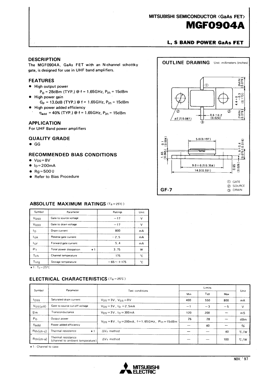 Mitsubishi MGF0904A Datasheet