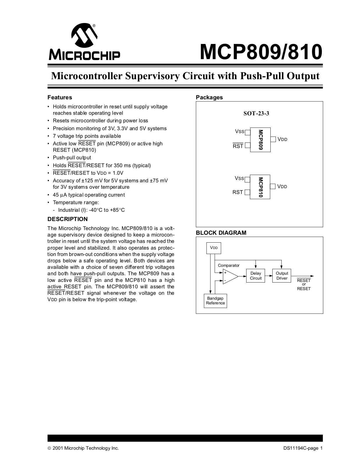 Microchip MCP809T-270, MCP809T-300, MCP809T-315, MCP809T-450, MCP809T-460 Schematic