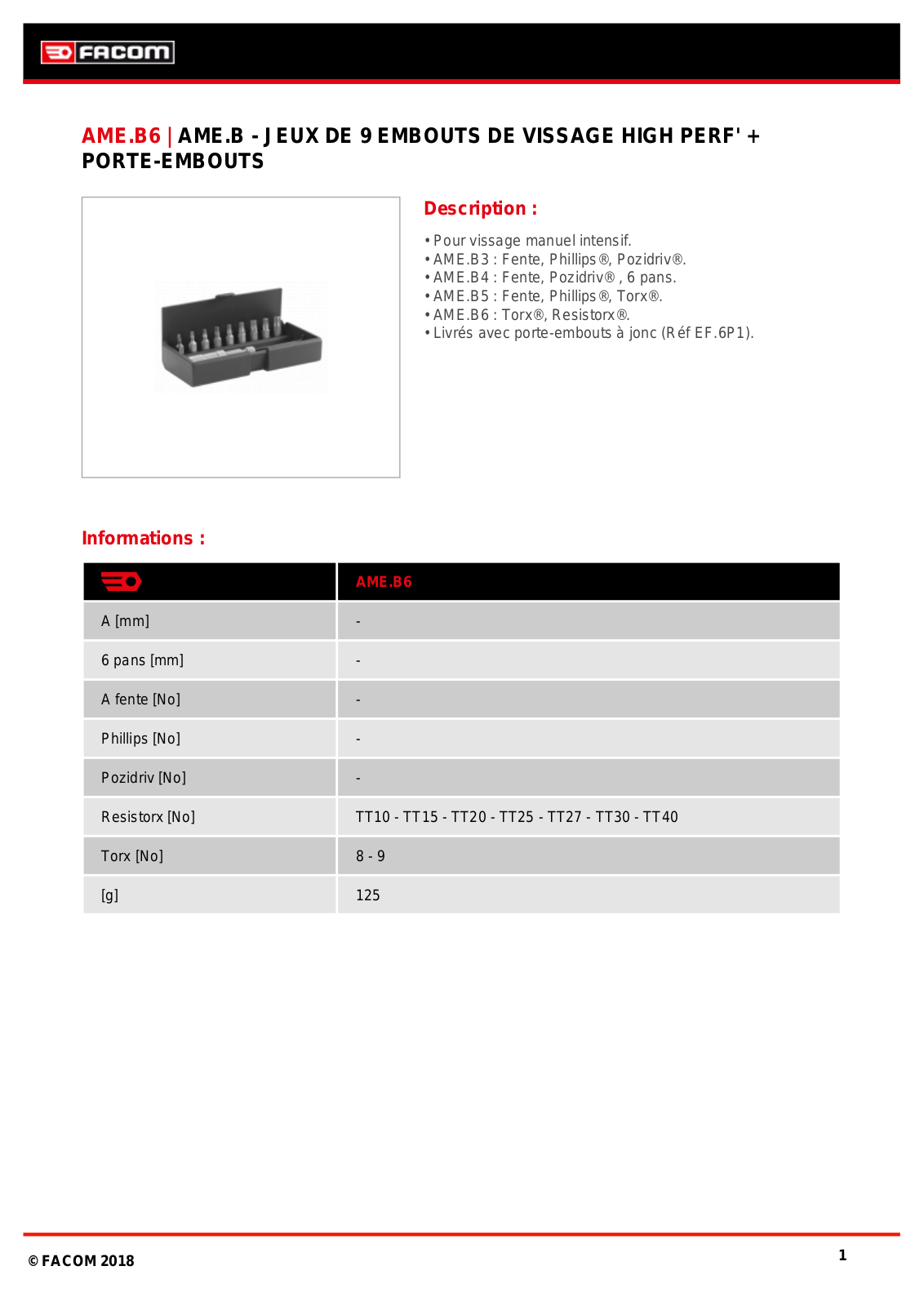 Facom AME.B6 Specification - ManualMachine.com