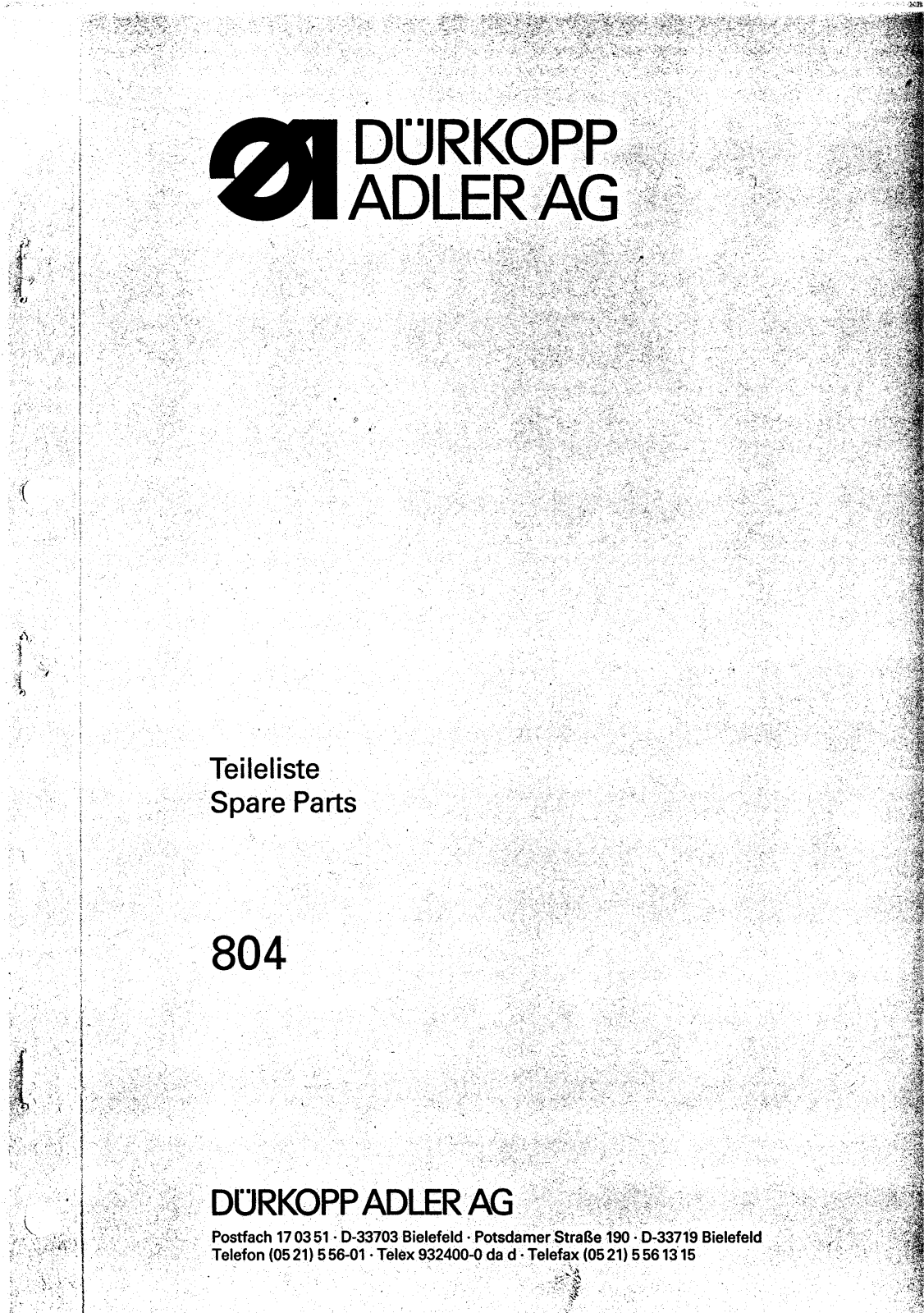 Dürkopp Adler 804 Parts List