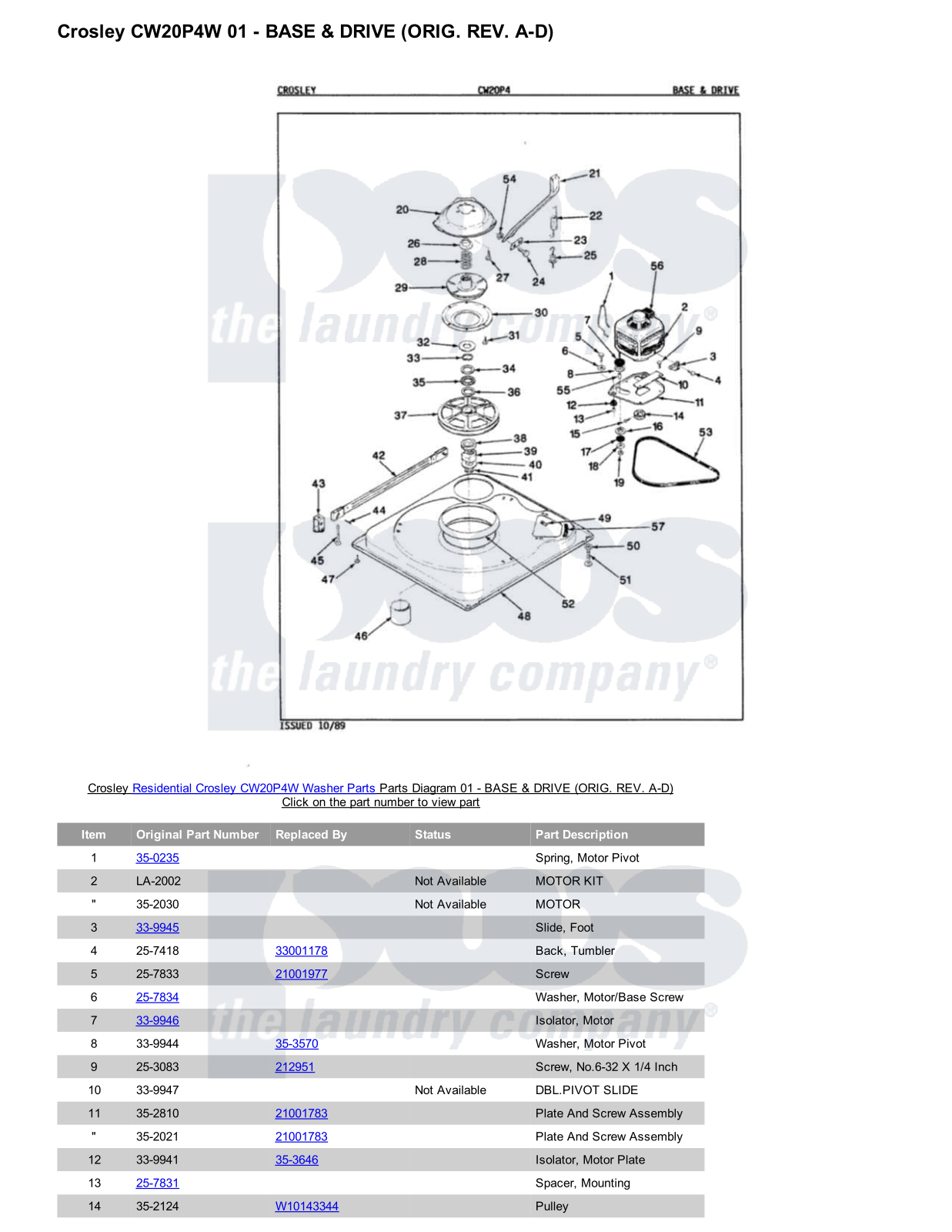 Crosley CW20P4W Parts Diagram