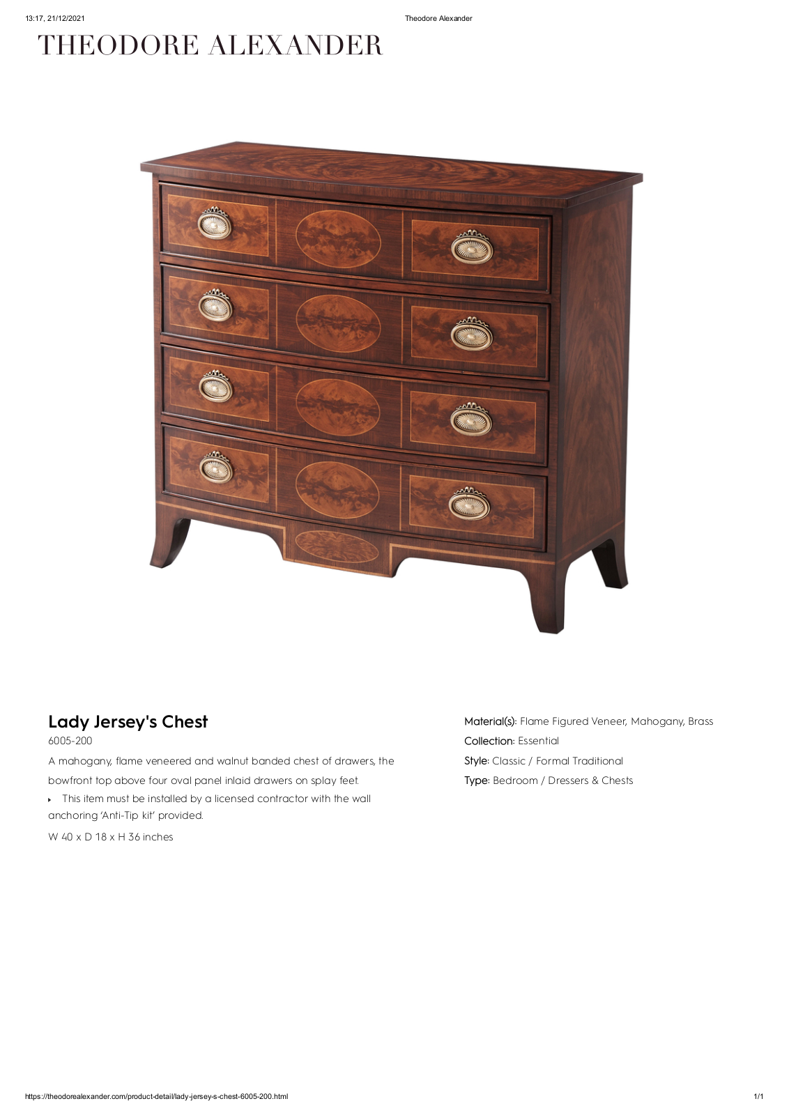 Theodore Alexander FPLJ1130 Specifications - ManualMachine.com