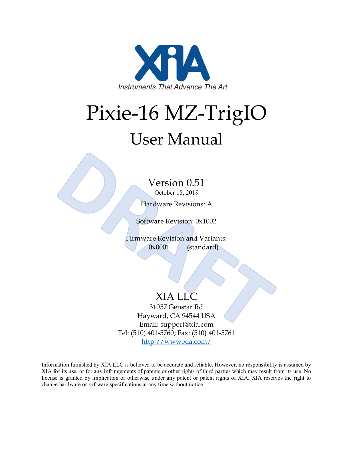 XIA Pixie-16 MZ-TrigIO User Manual