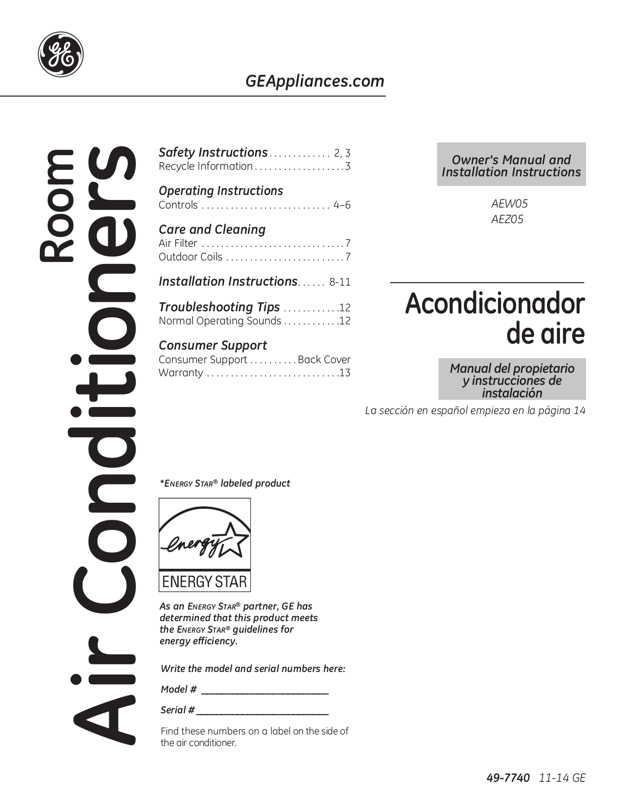 GE AEZ05 Owner’s Manual & Installation Instructions