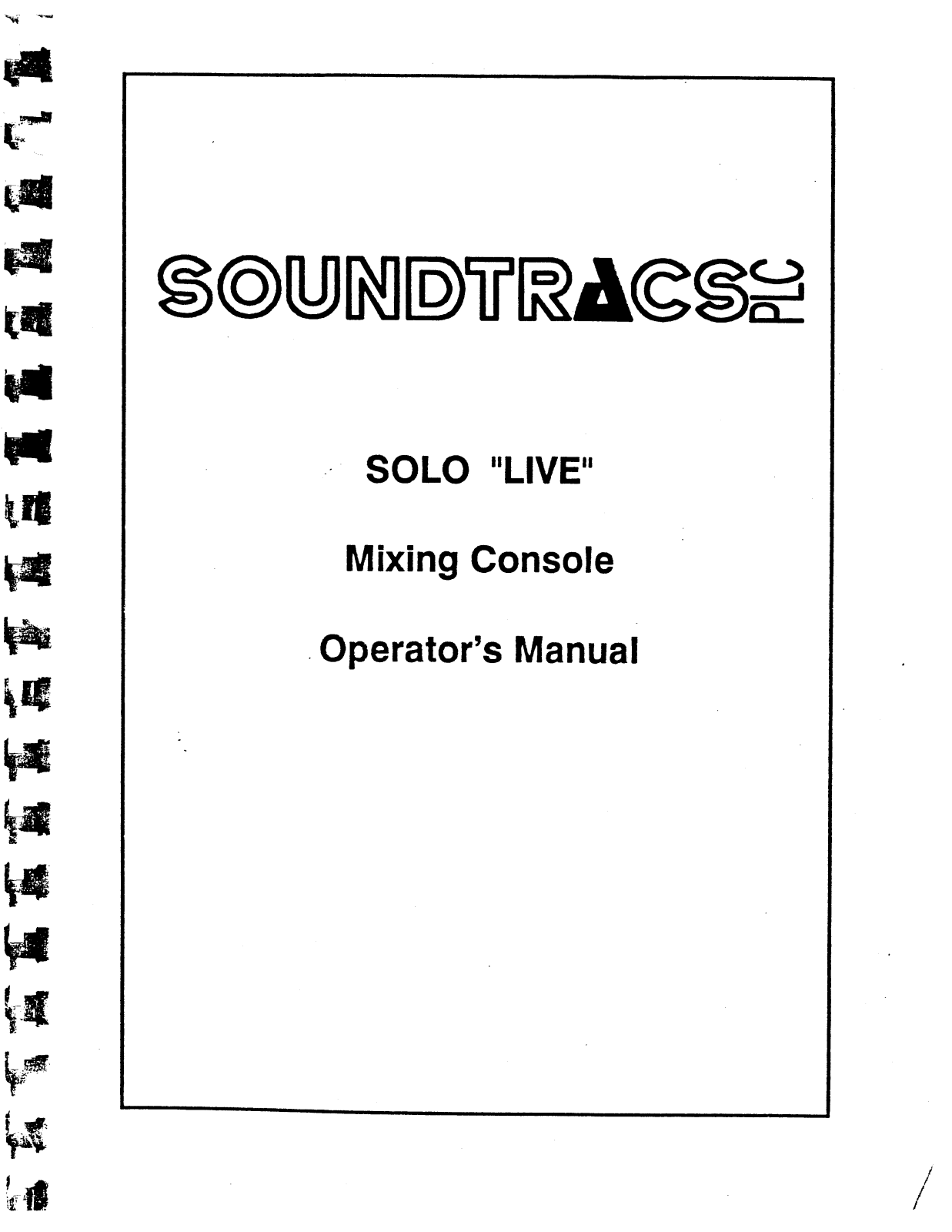 Soundtracs PLC Solo Live Service manual