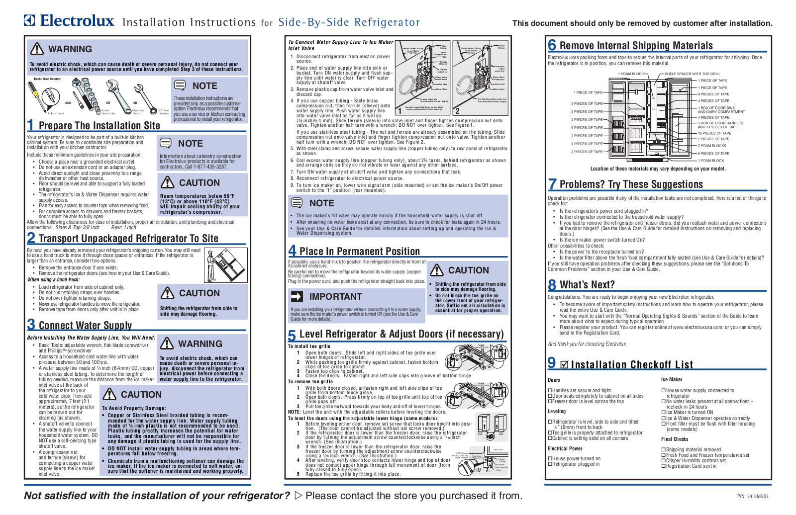 Electrolux 241868802 User Manual