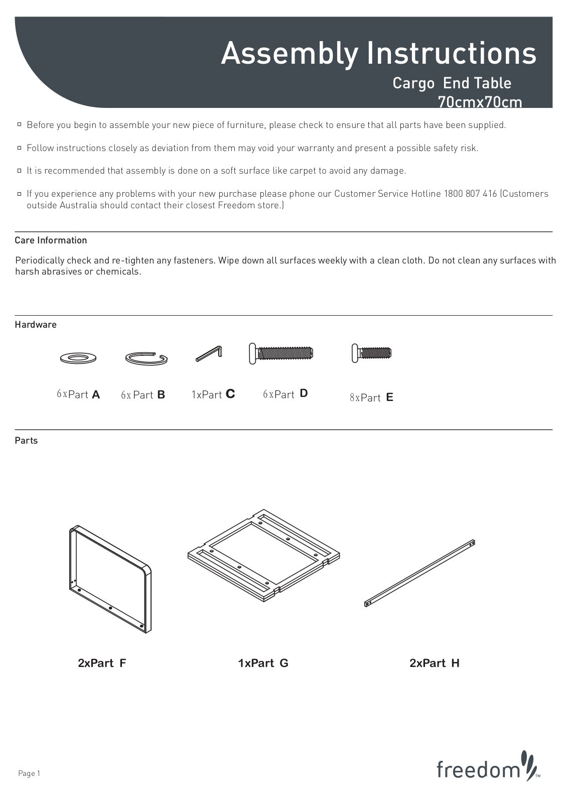 Freedom Cargo Side Table Assembly Instruction