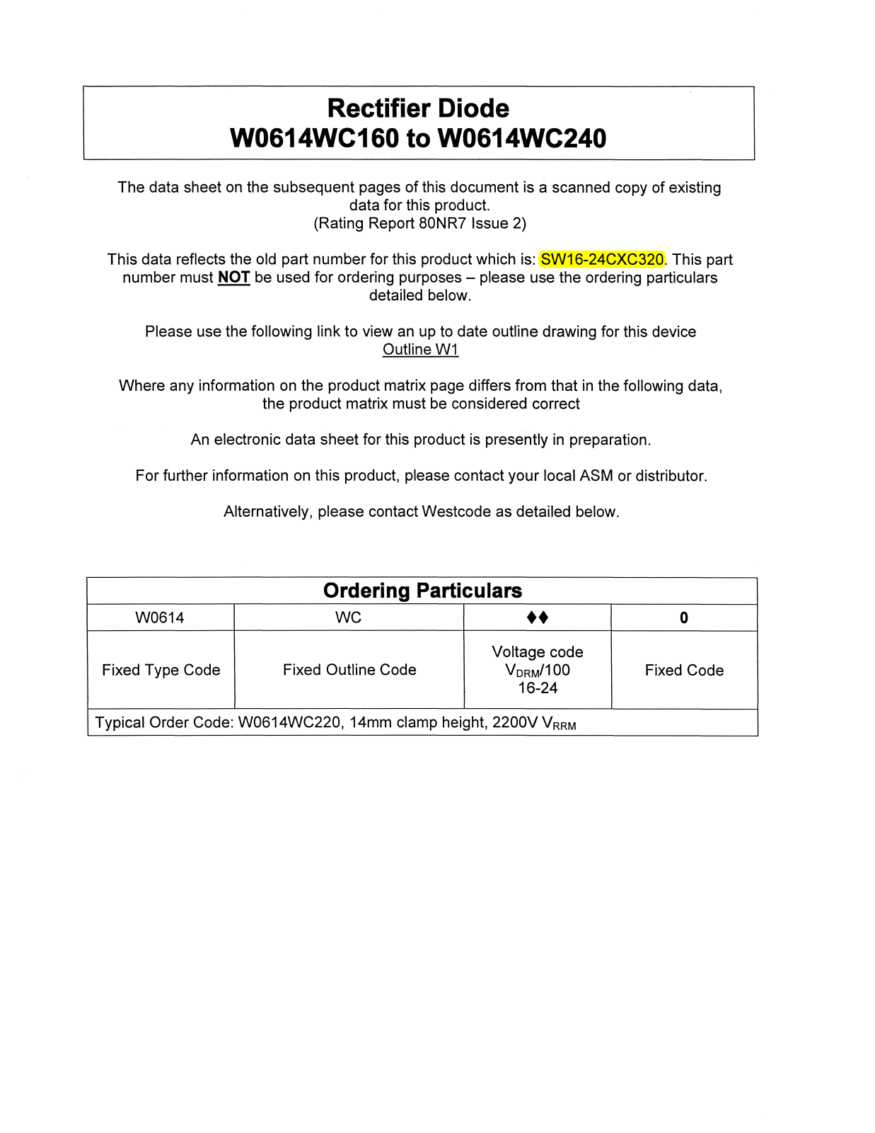 Datasheet W0614WC160, W0614WC240 Datasheet (Westcode Semiconductors) - ManualMachine.com