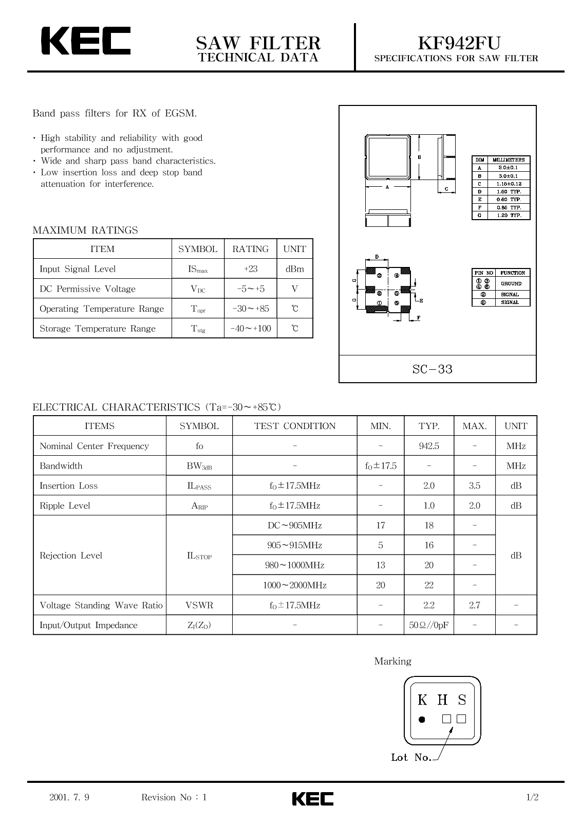 KEC KF942FU Datasheet