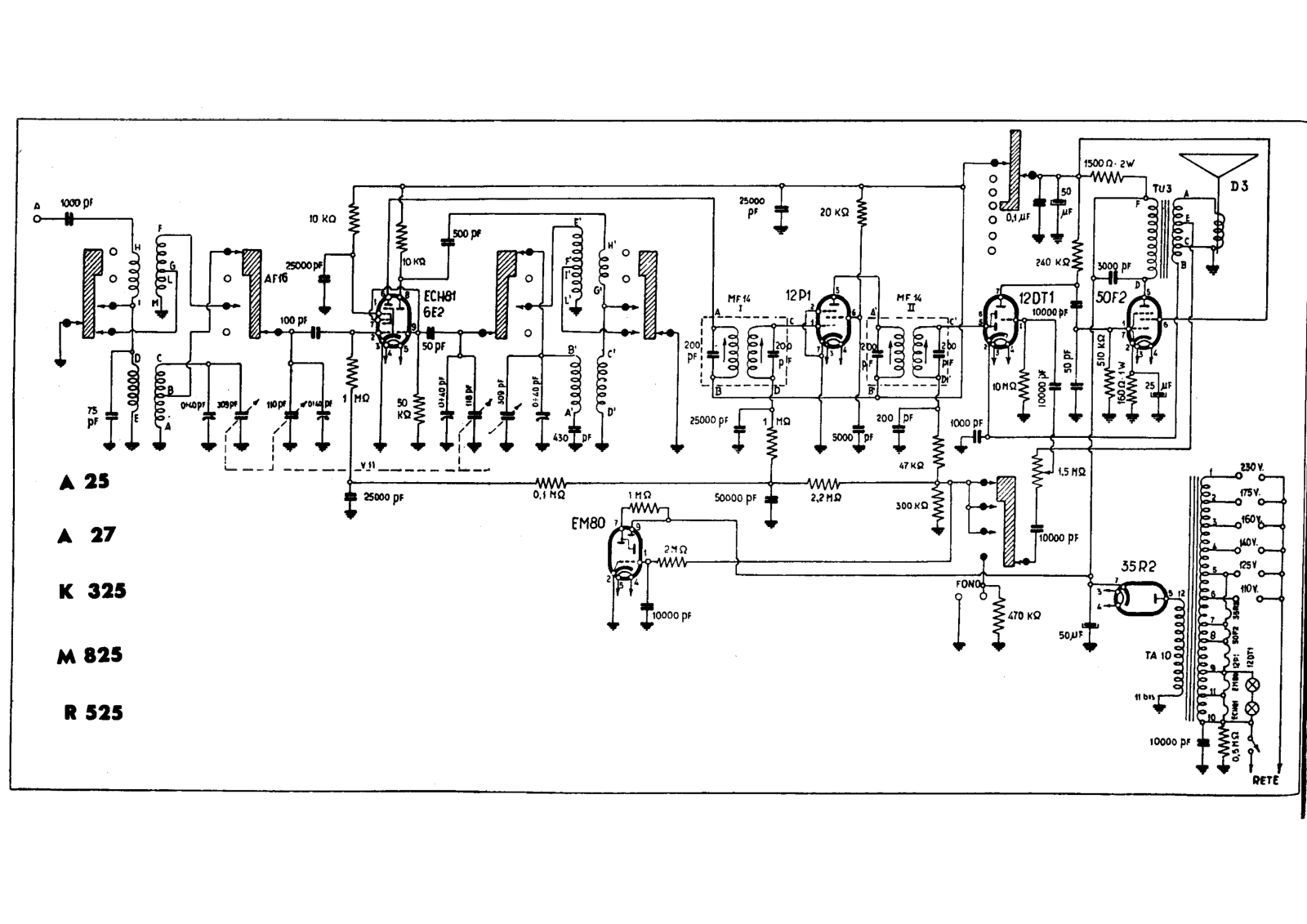 Magnadyne a25, a27, k325, m825, r525 schematic