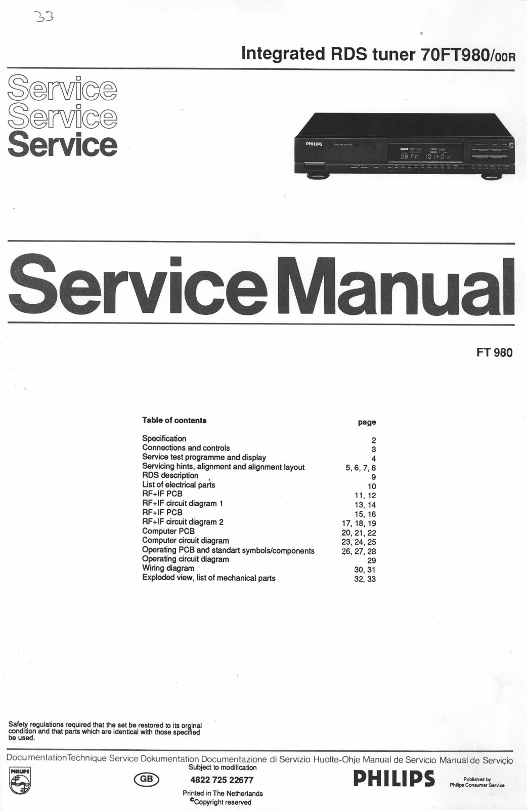 Philips FT-980 Service manual