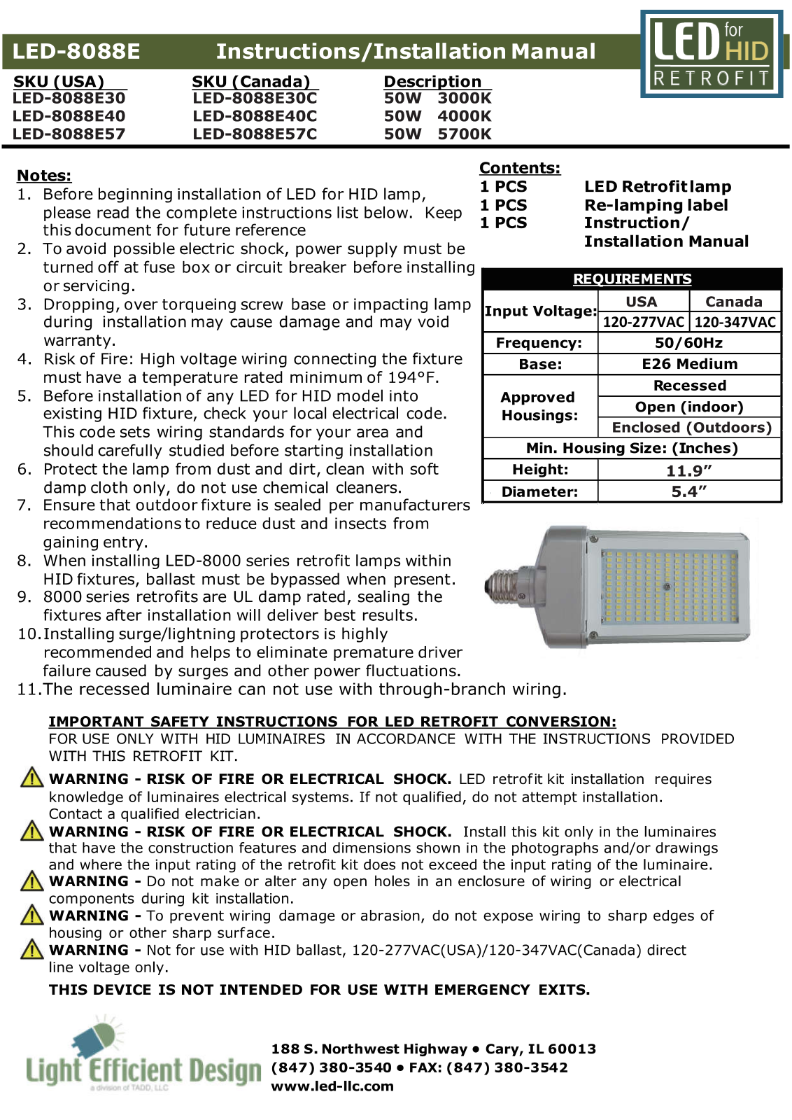 Light Efficient Design LED-8088M50-G4, LED-8090M50-G4, LED-8089M40-G4, LED-8088E50-G4, LED-8088M40-G4 Installation Manual - ManualMachine.com