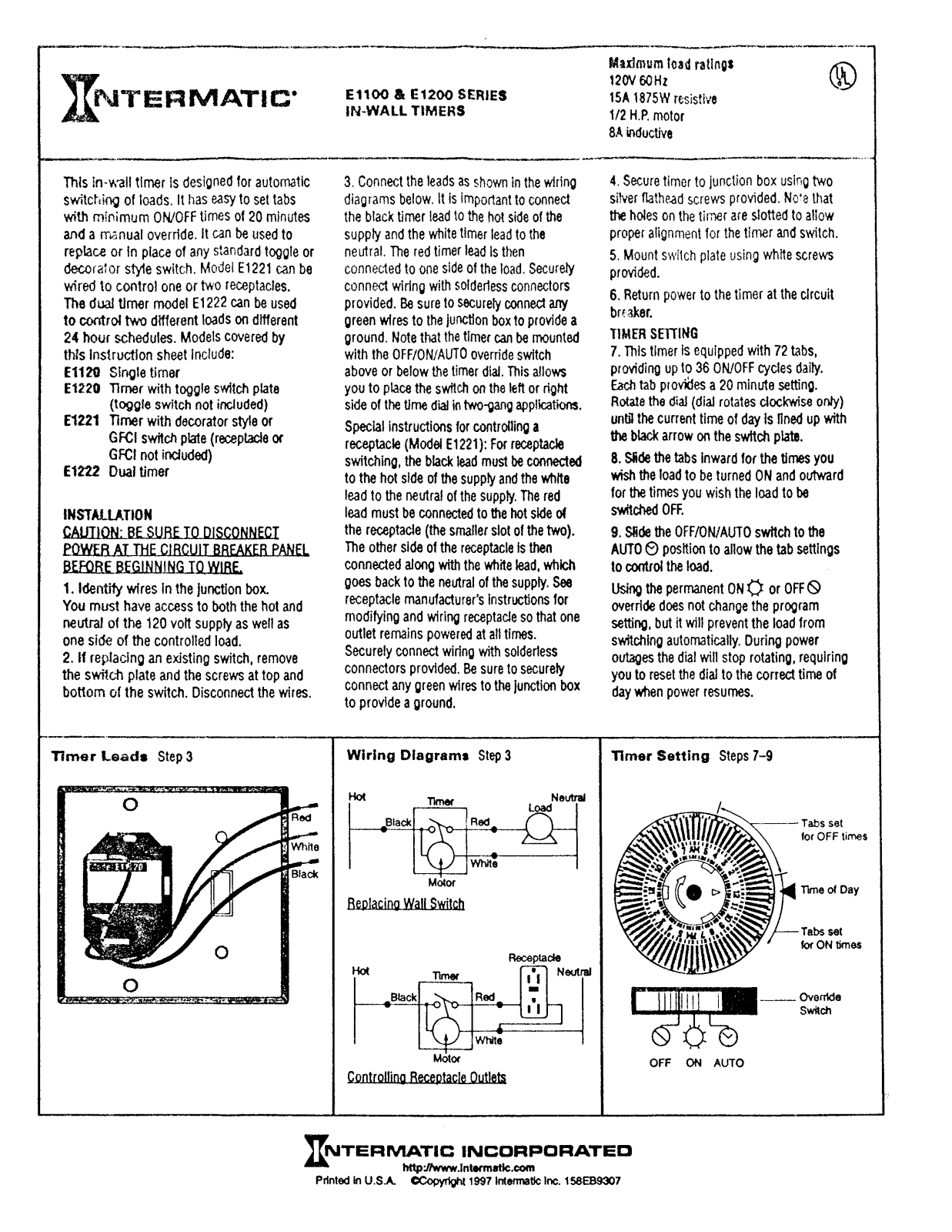 Intermatic E1100 User Manual