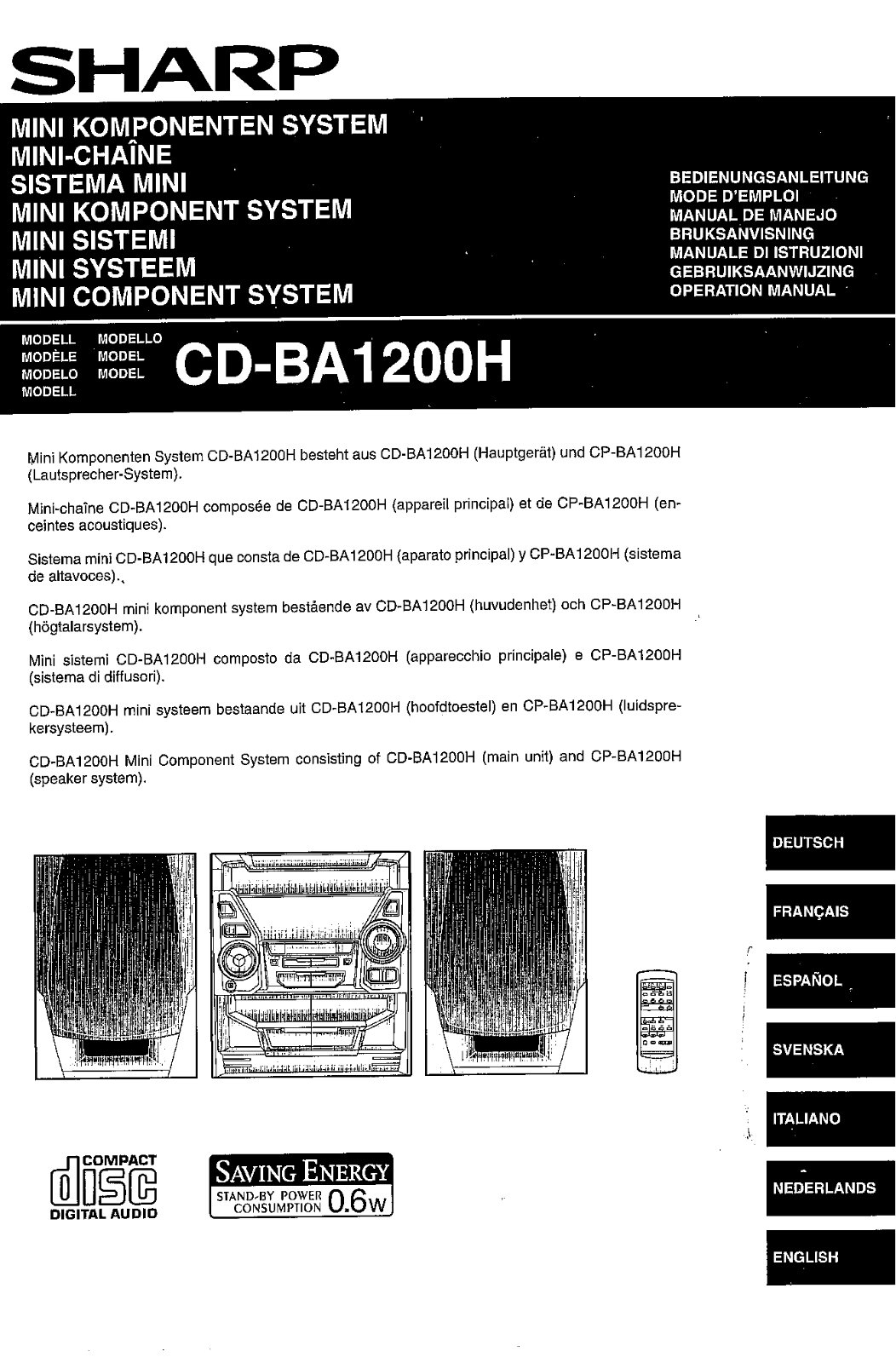 Sharp CD-BA1200H User Manual