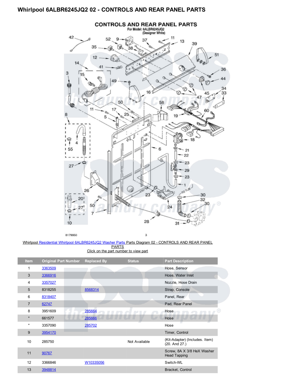 Whirlpool 6ALBR6245JQ2 Parts Diagram