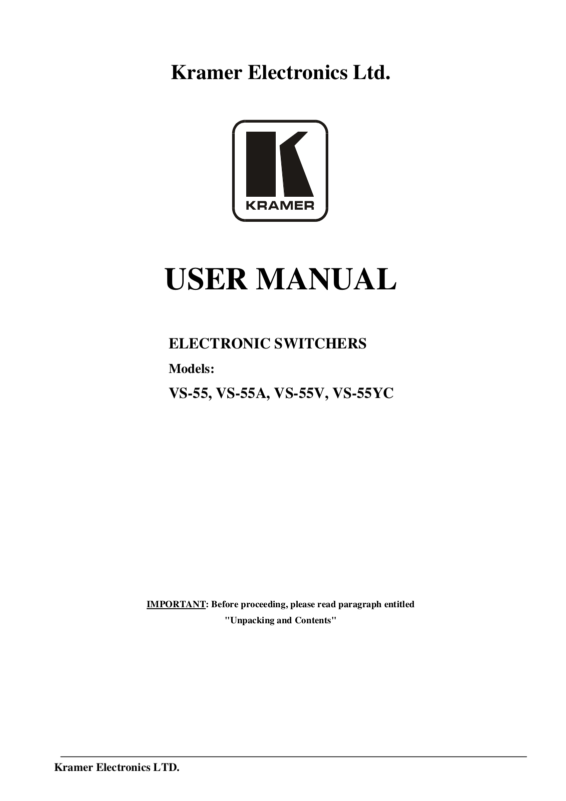 Kramer Electronics VS-55YC User Manual