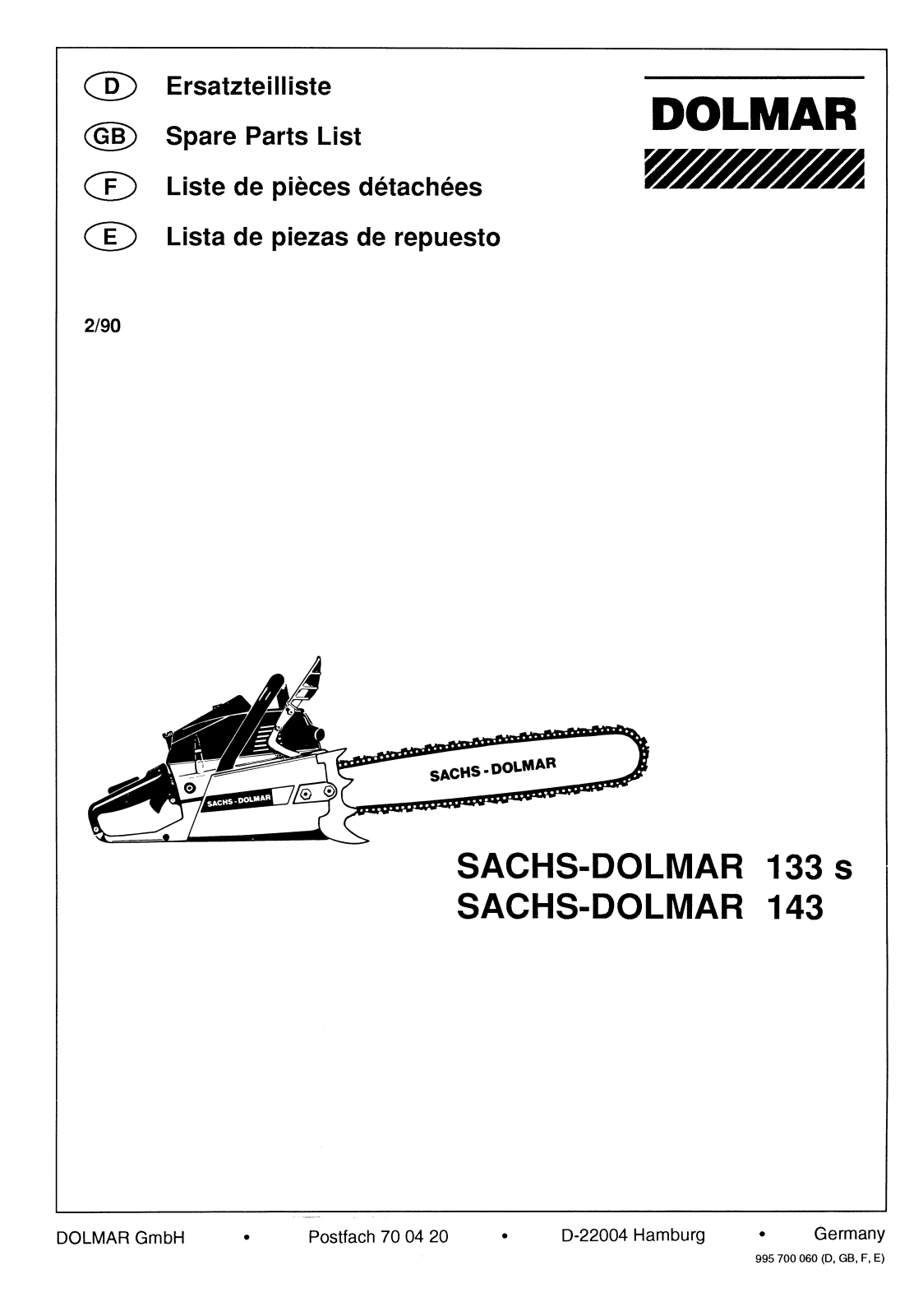 Dolmar 143, 133 S PARTS LIST