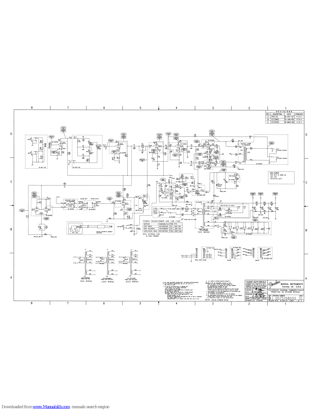 Fender 65 Princeton Reverb Service Diagram