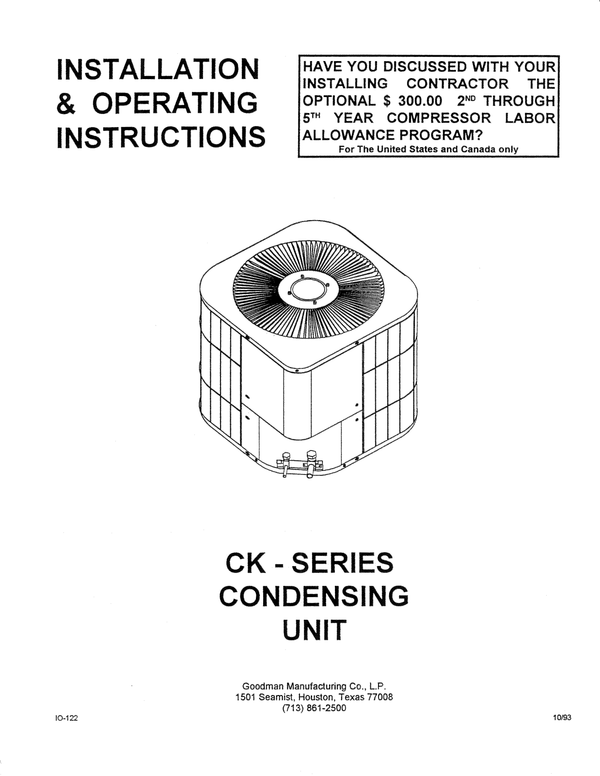 Goodman Ck36-1a Owner's Manual