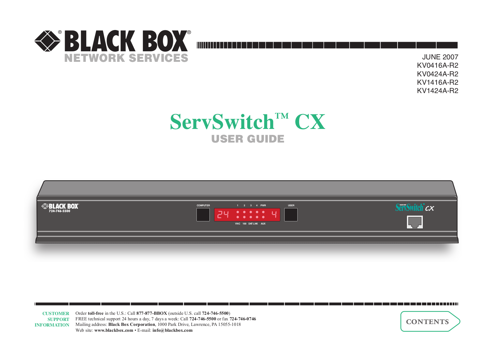 Black Box KV1416A-R2, KV0416A-R2, KV1424A-R2, KV0424A-R2 User Manual