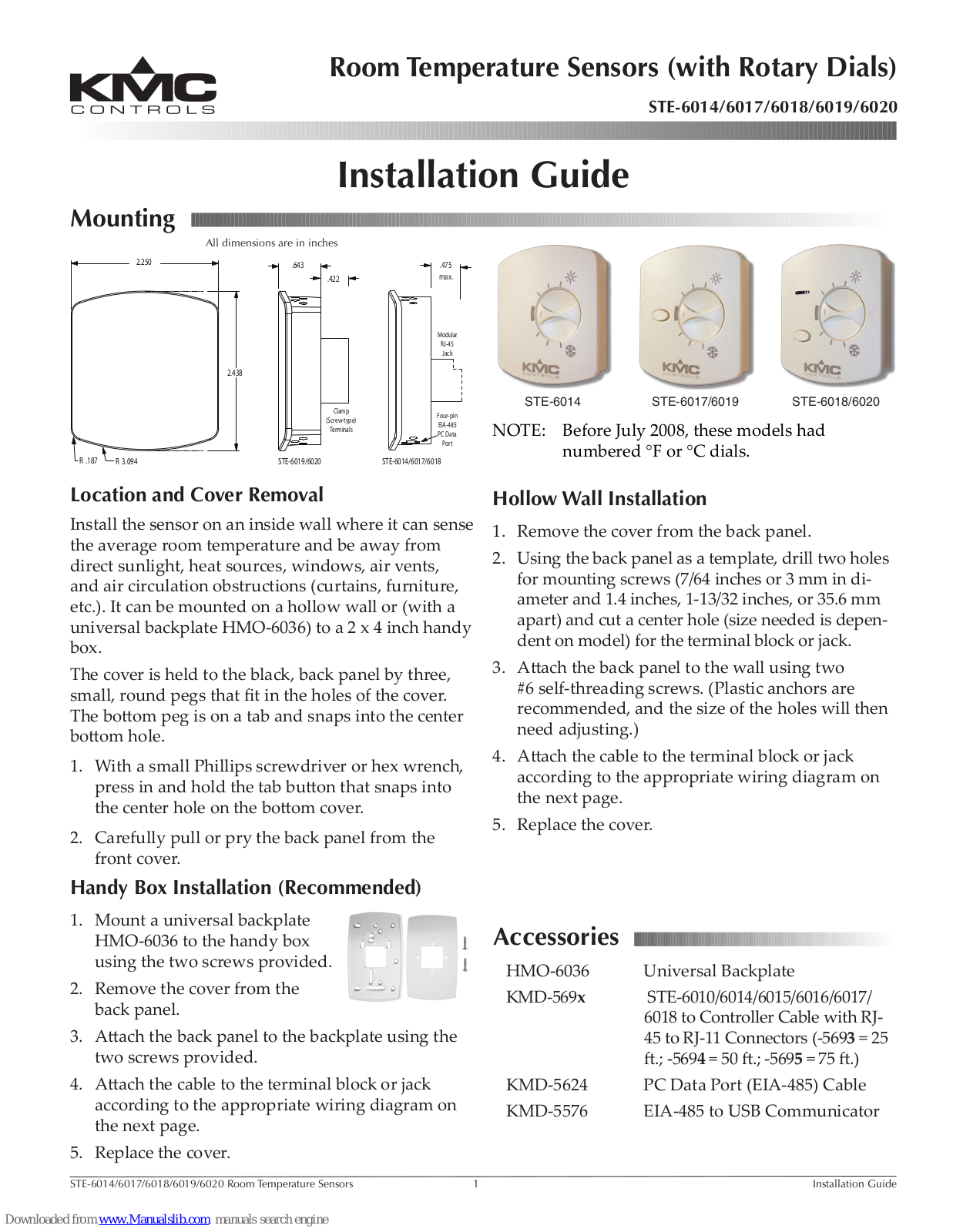 KMC Controls STE-6014, STE-6017, STE-6019, STE-6018, STE-6020 Installation Manual