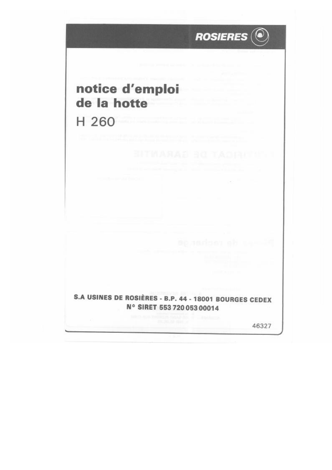 ROSIERES H 260 User Manual