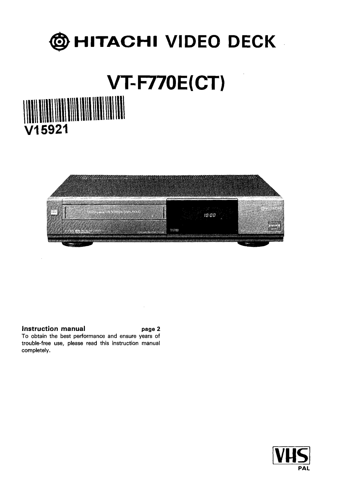 Hitachi VTF770ECT User Manual