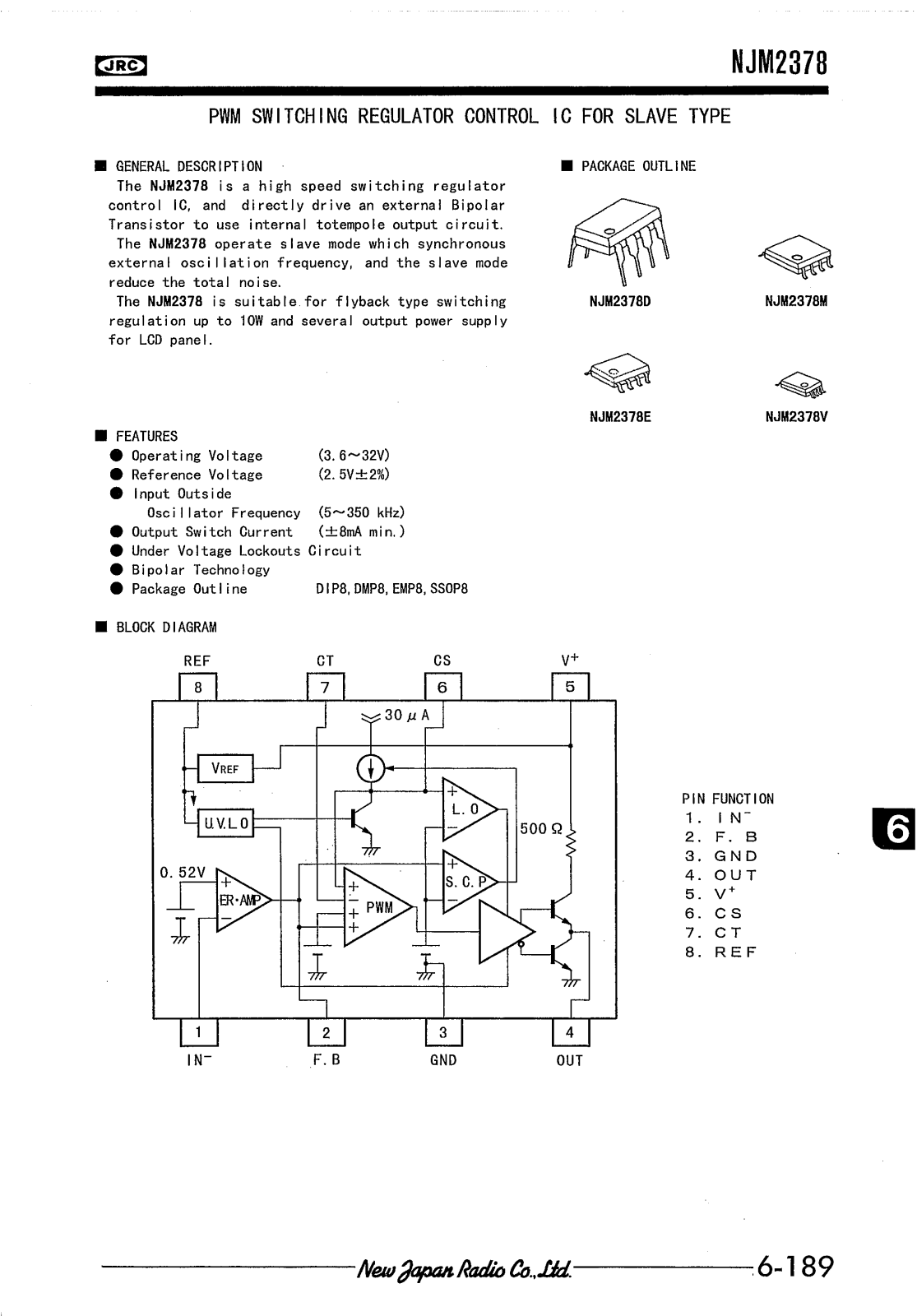 JRC NJM2378E, NJM2378V, NJM2378M, NJM2378D Datasheet