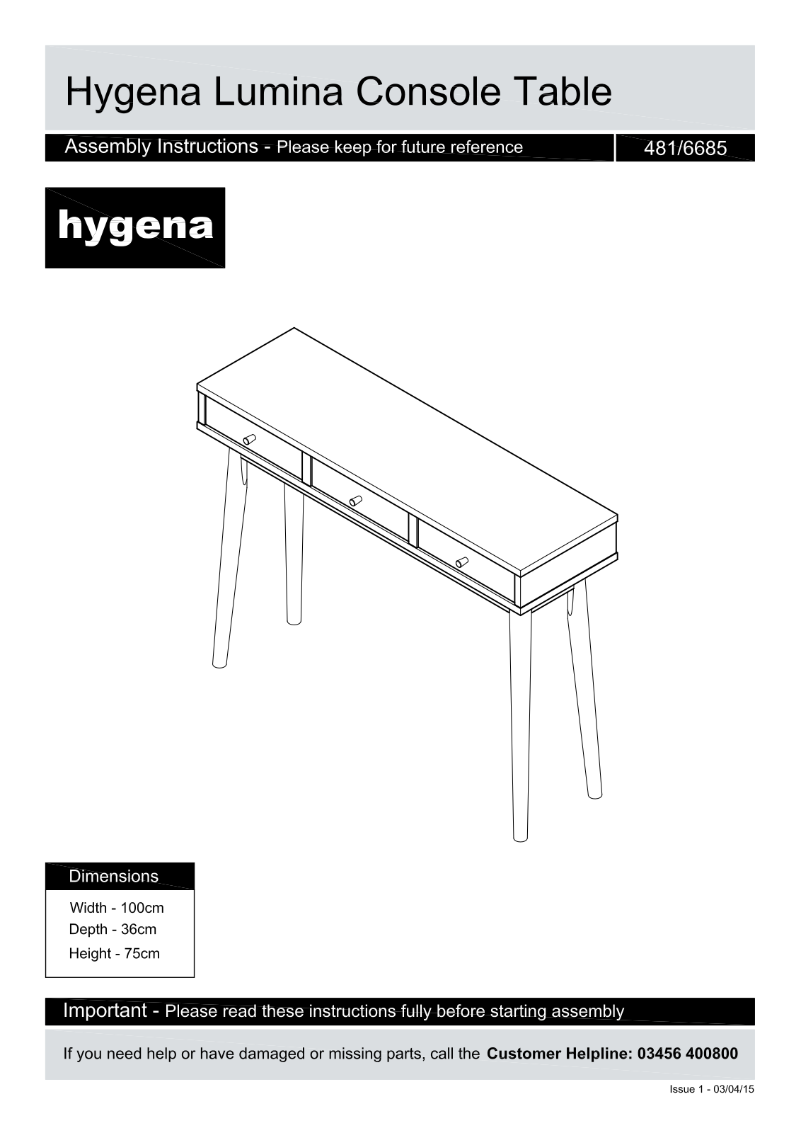 Hygena 4816685 Instruction manual