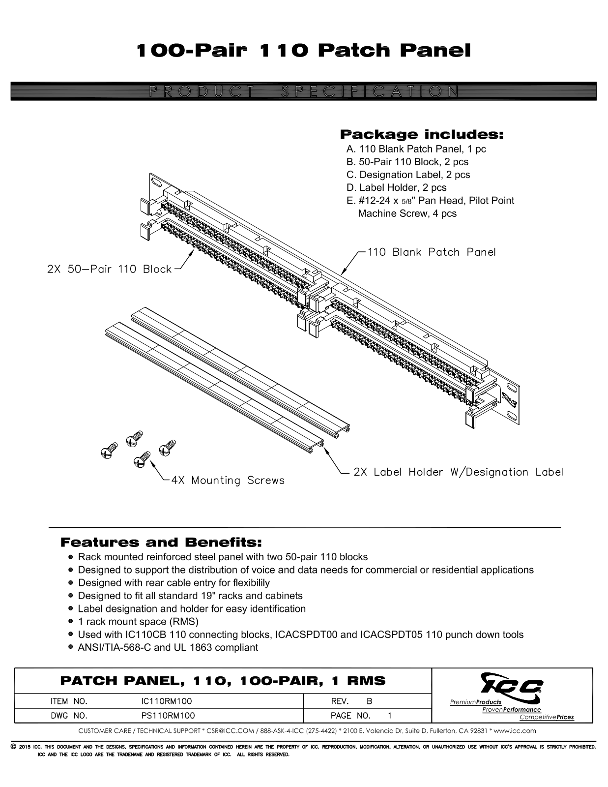 ICC IC110RM100 Specsheet