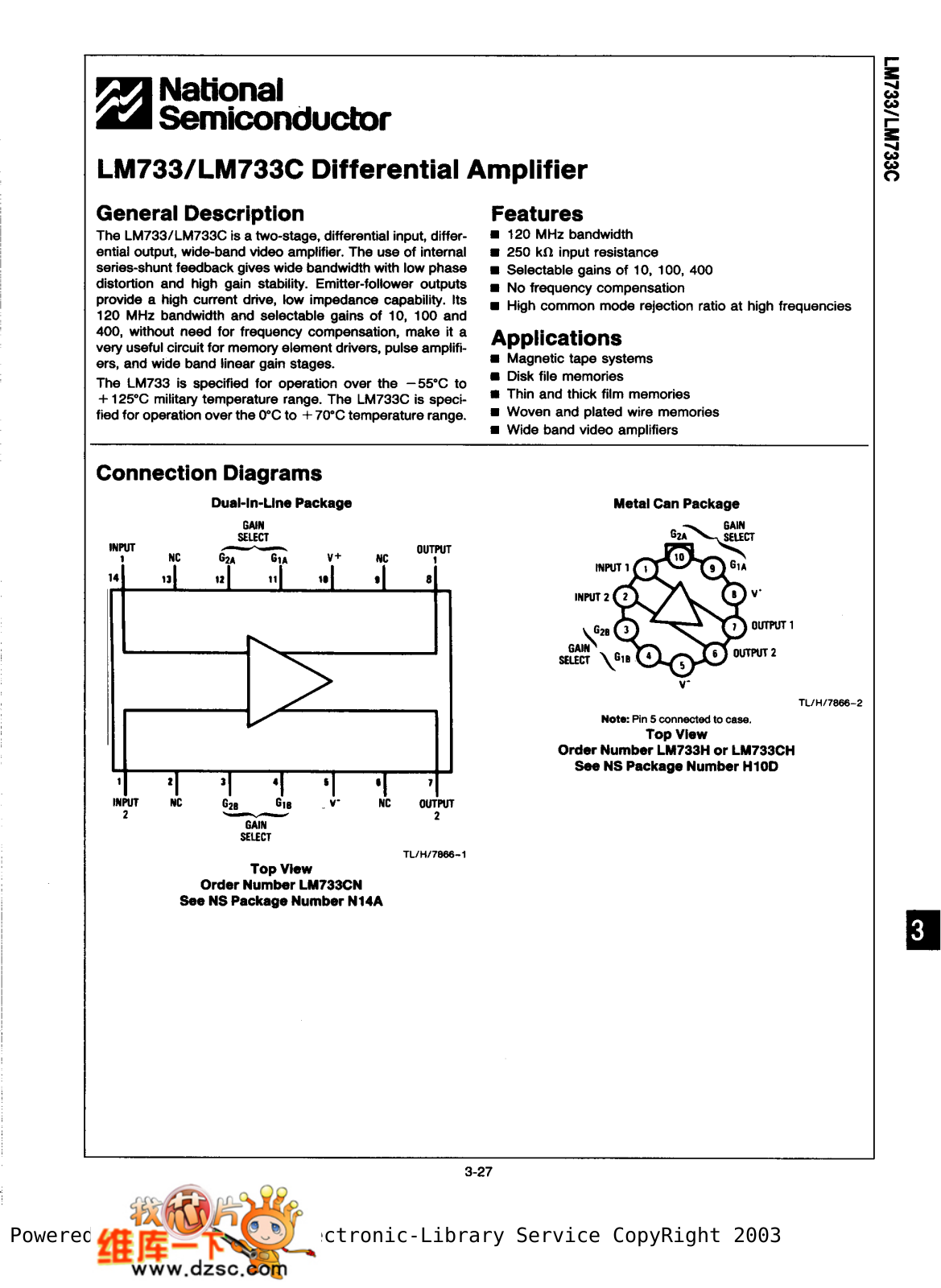 National Semiconductor LM733, LM733C Technical data