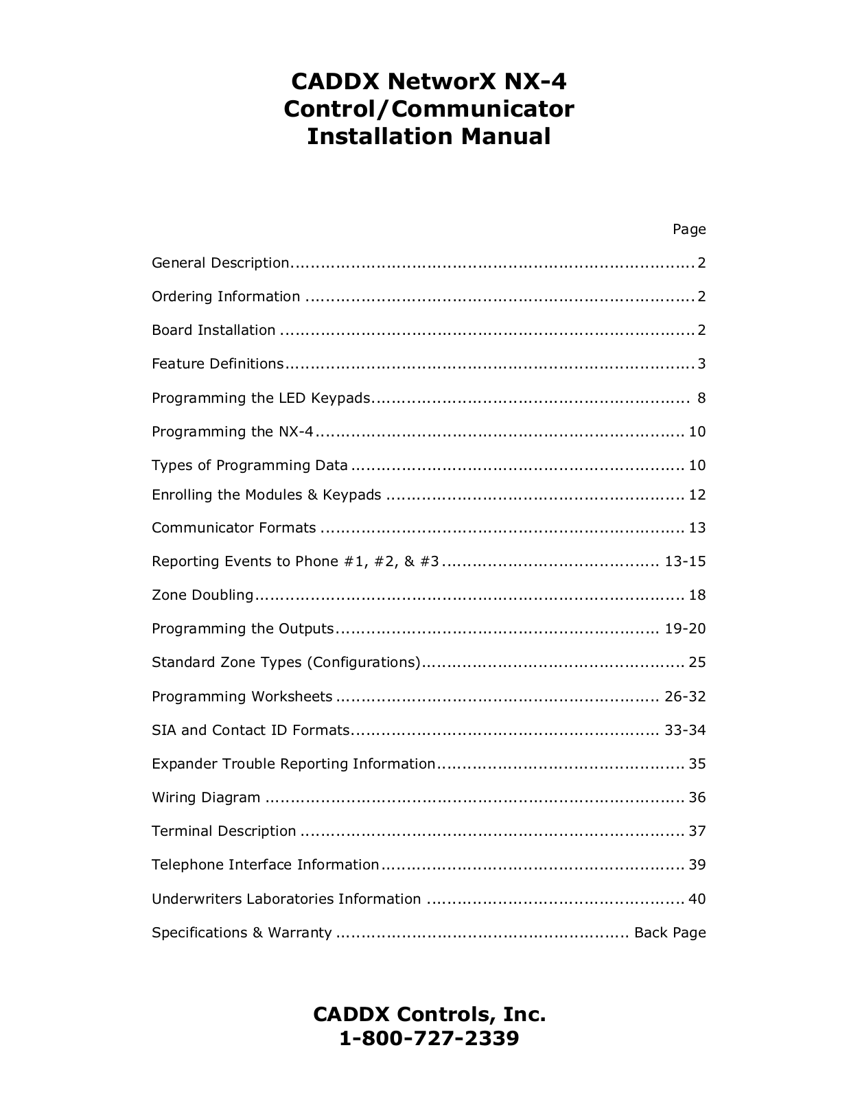 CADDX networx nx-4 Installation Manual