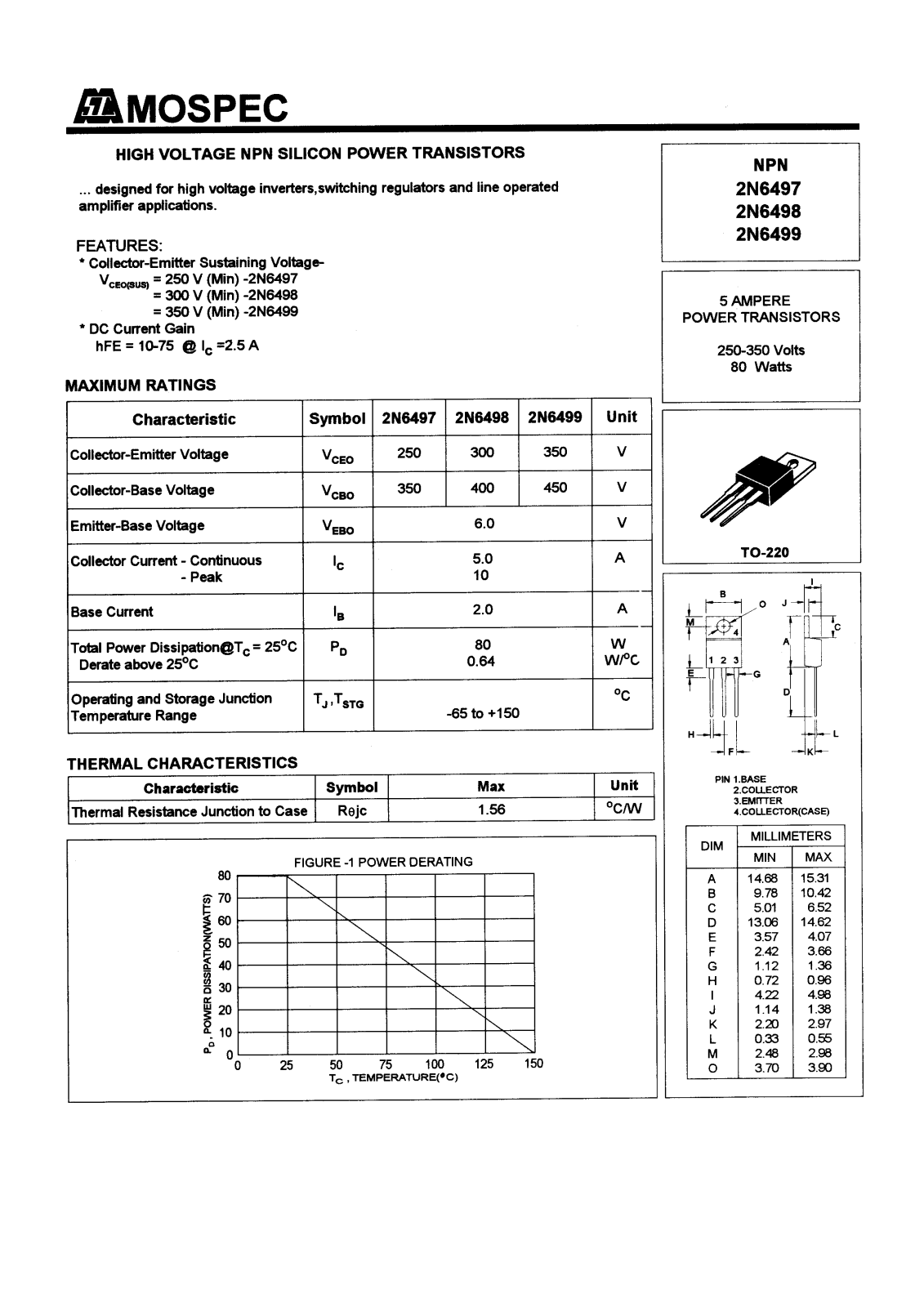 MOSPEC 2N6499, 2N6498, 2N6497 Datasheet