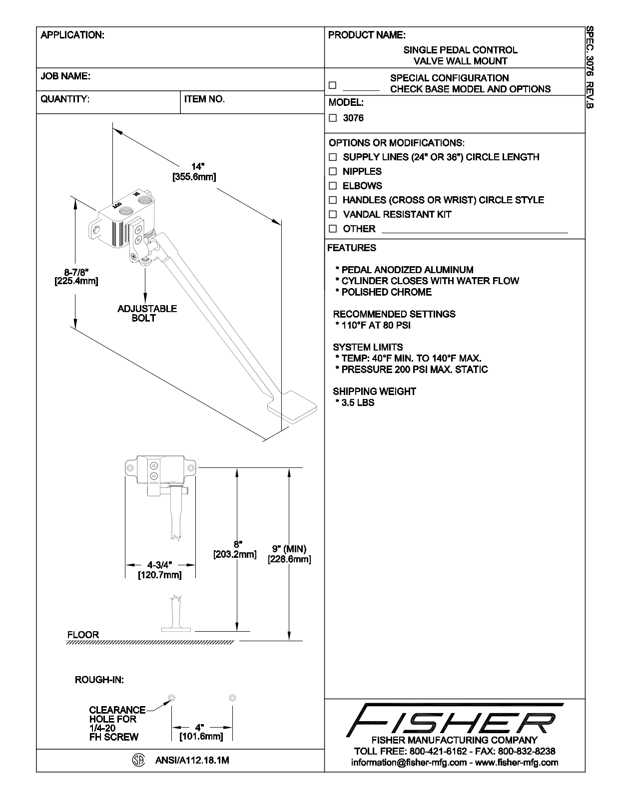 Fisher Manufacturing 3076 User Manual